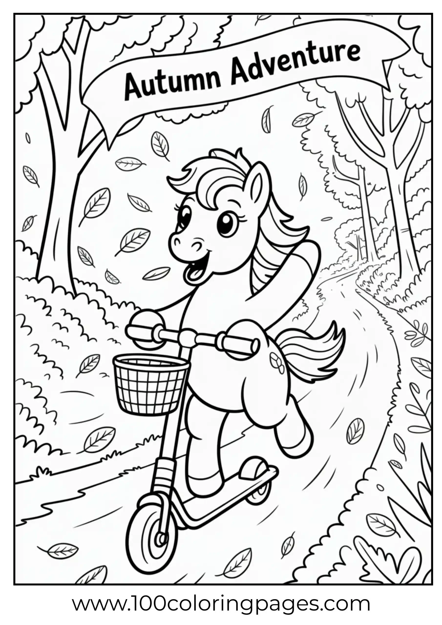 Pony riding scooter on windy path