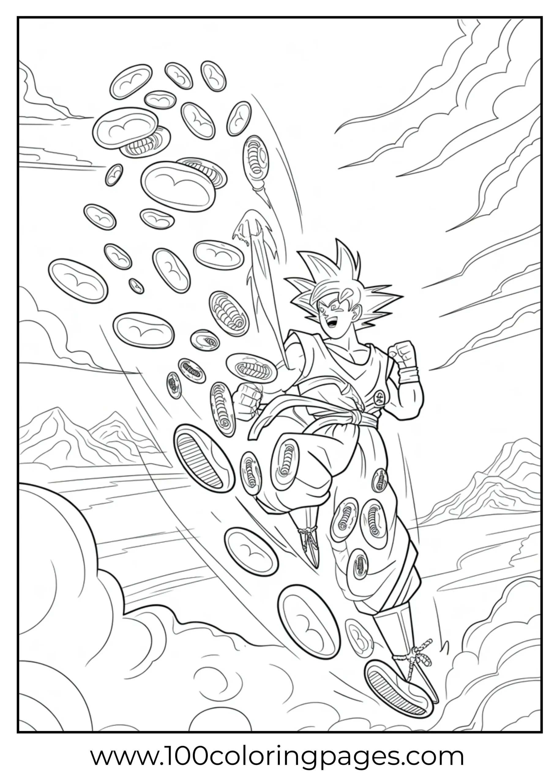 Goku ascending with Senzu energy coloring page
