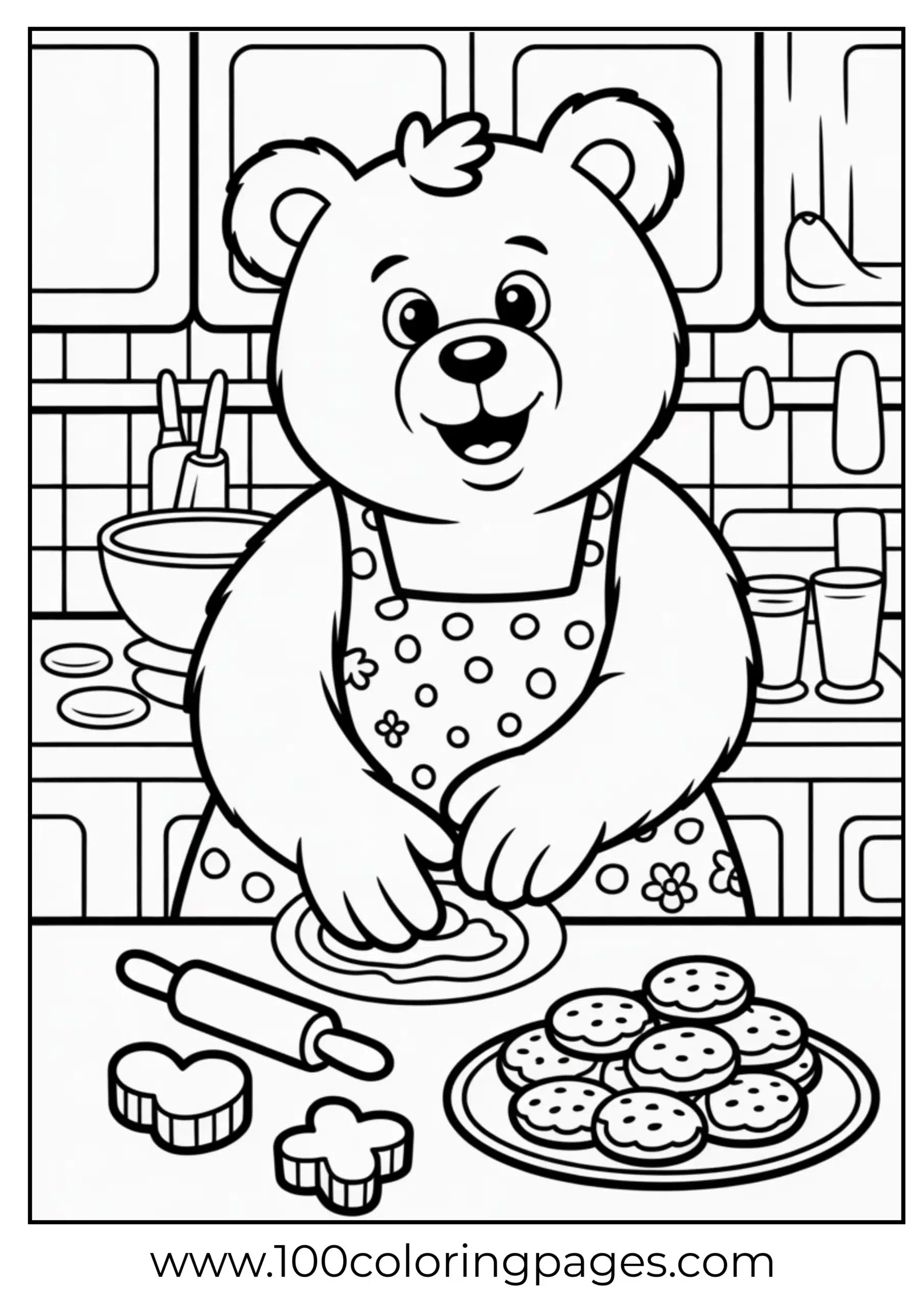 Share Bear baking cookies coloring page