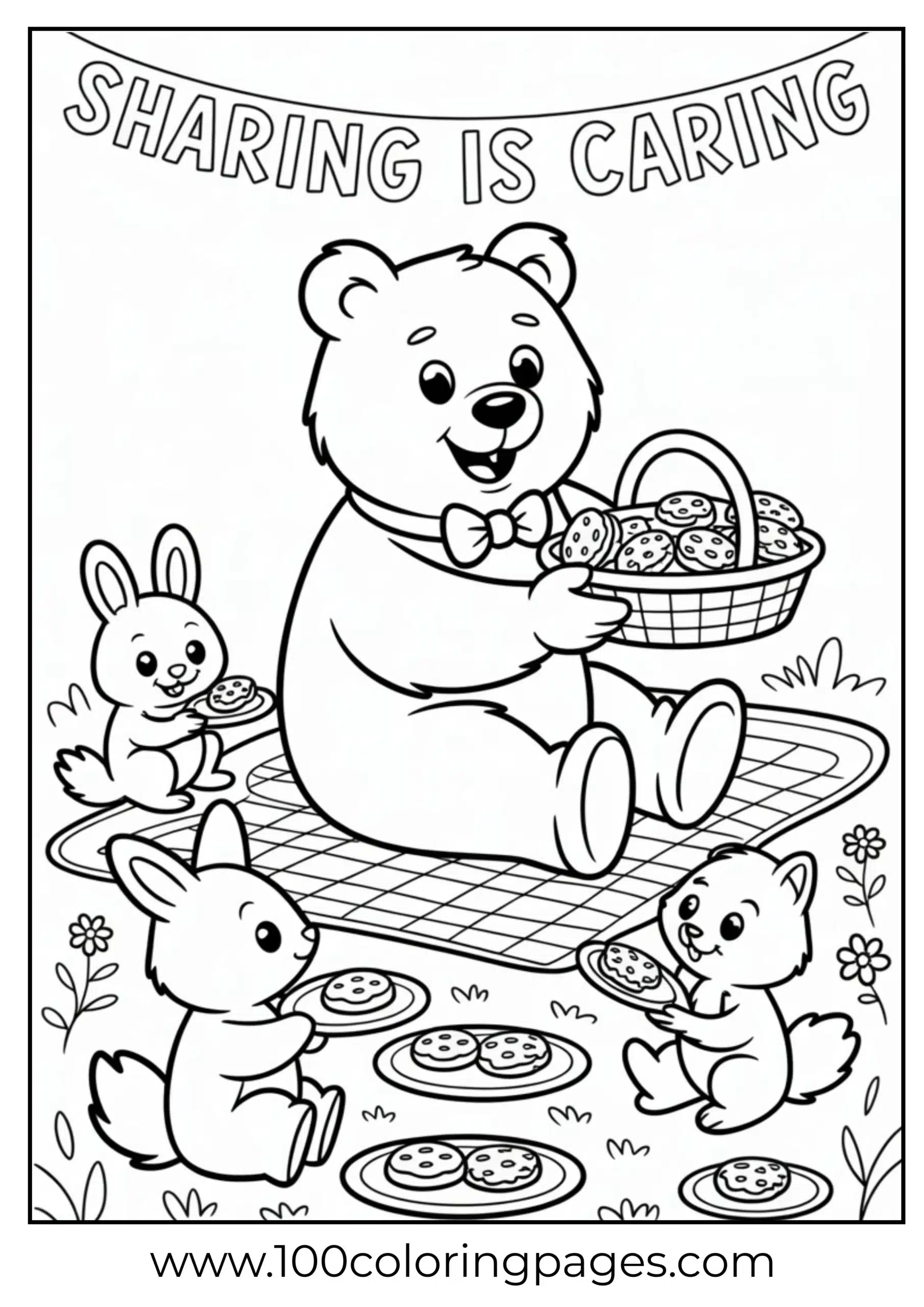 Share Bear picnic coloring page