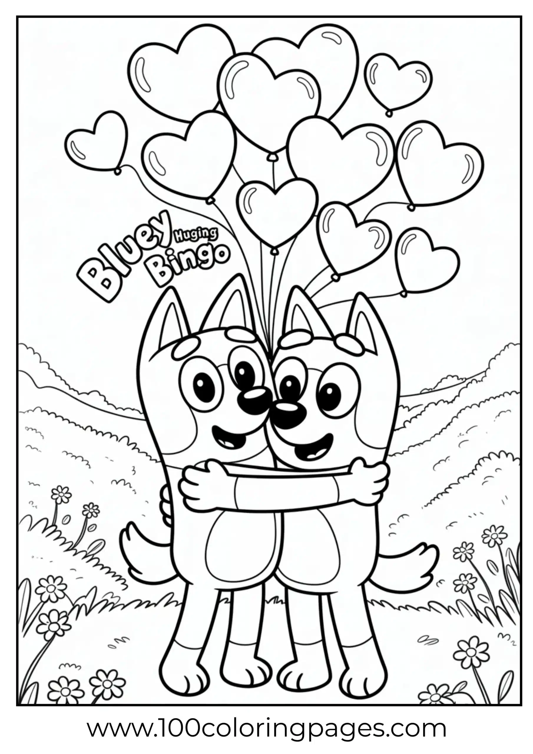 Bluey and Bingo hugging coloring page