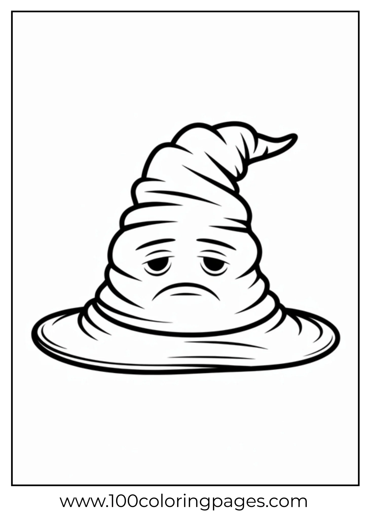 Cartoonish swirly hat with a sad expression, for coloring