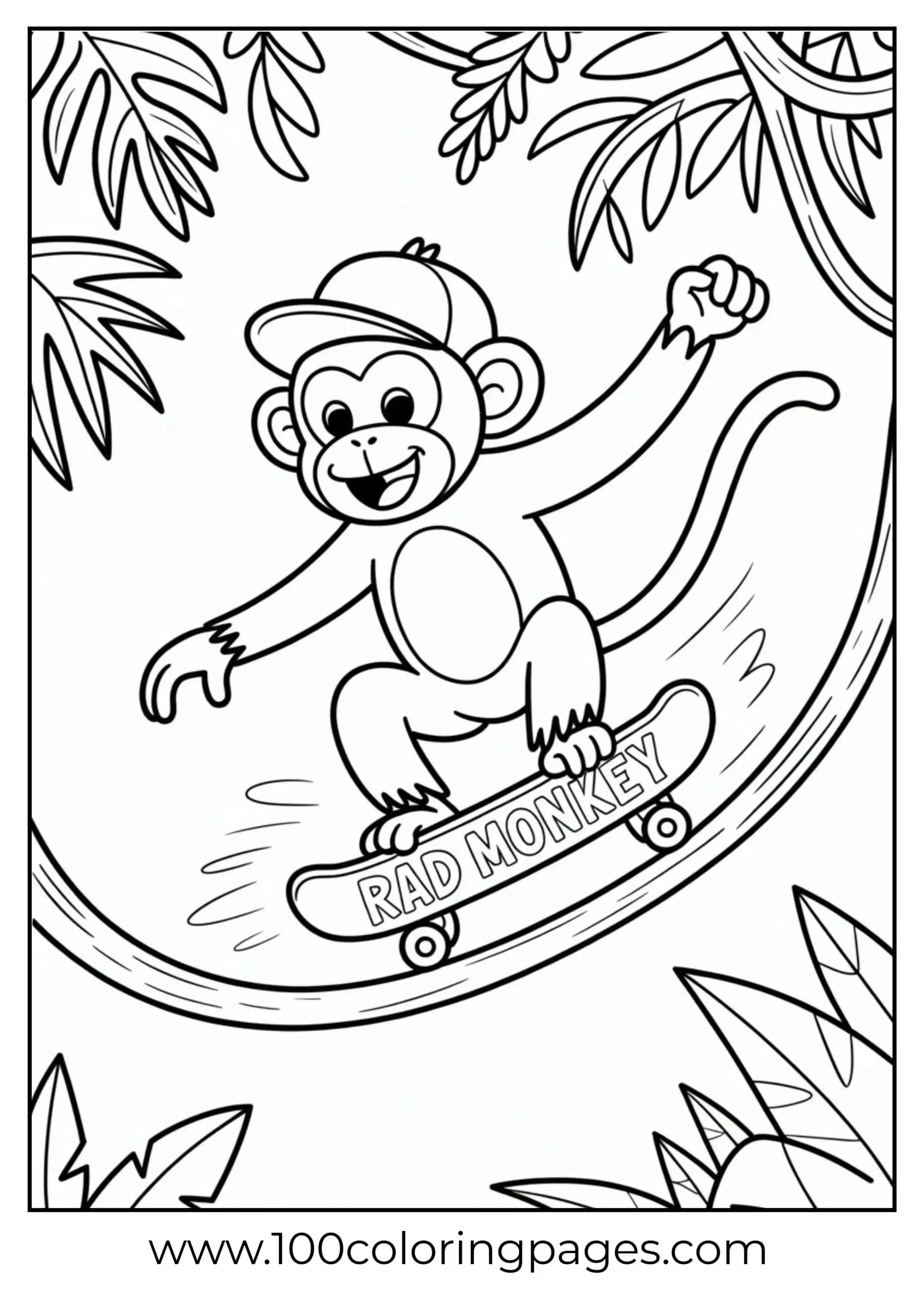 Monkey on skateboard coloring page
