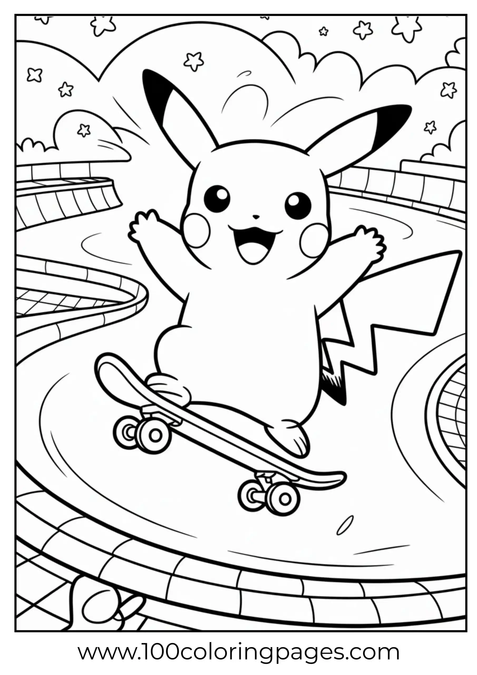 Pikachu performing skateboard trick