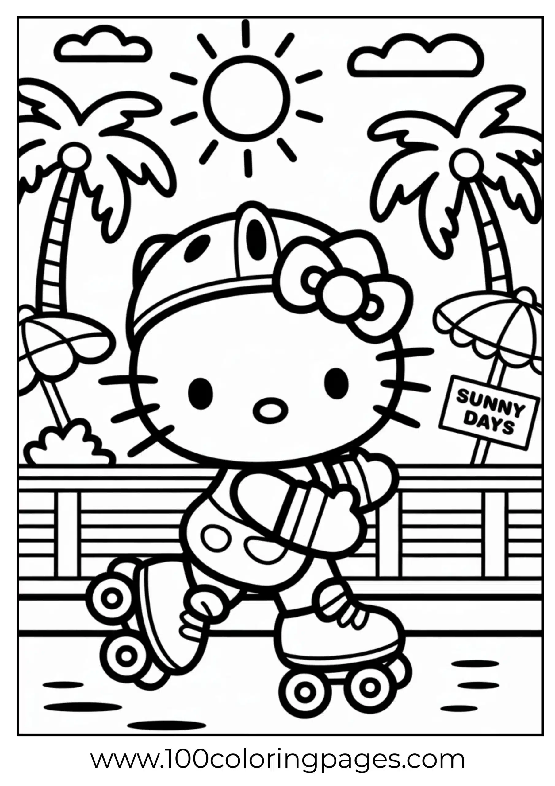 Hello Kitty roller skating coloring page