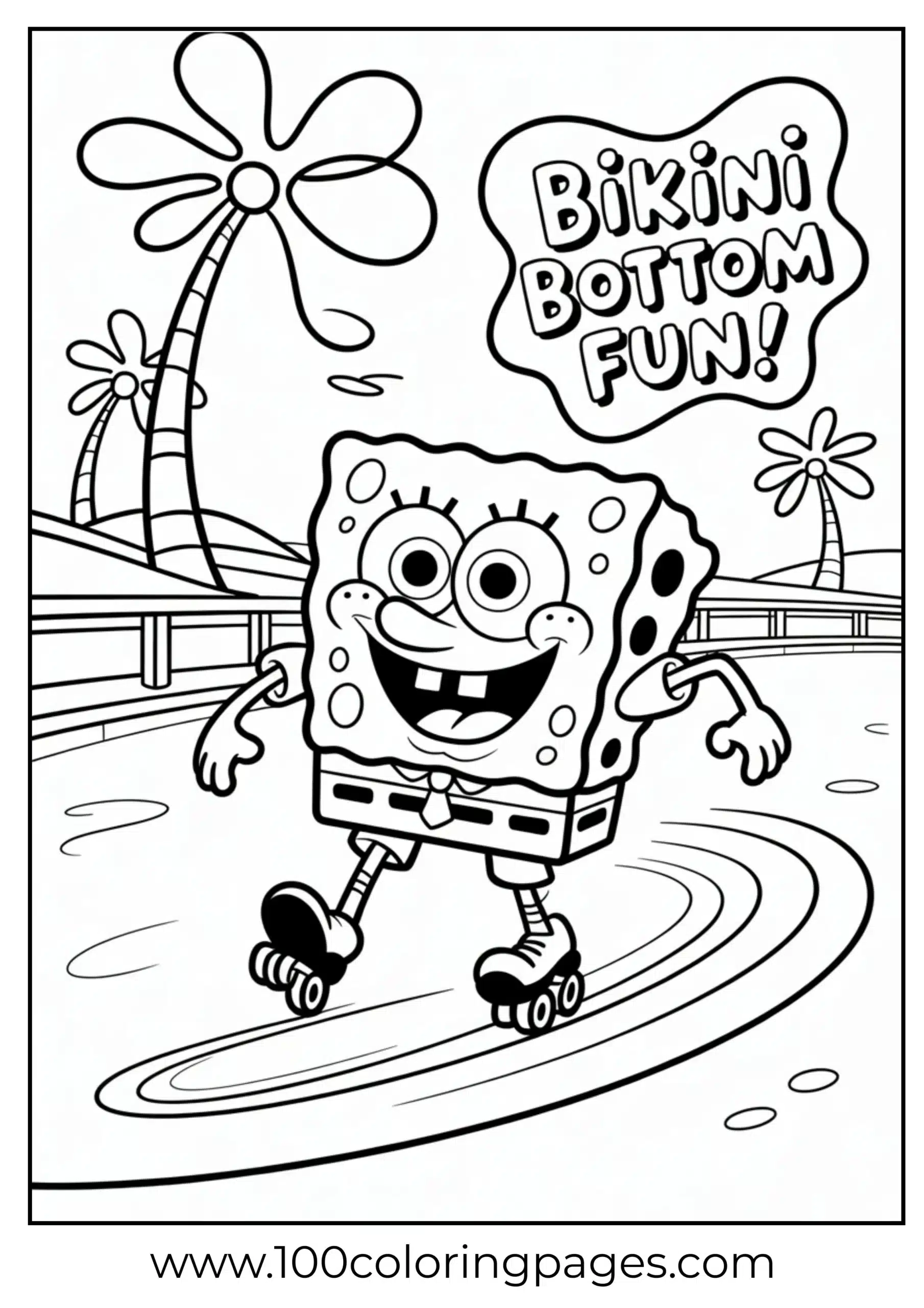 SpongeBob roller skating with fun energy trail lines