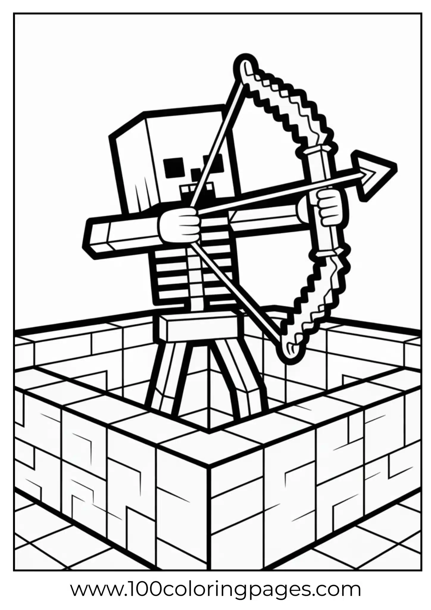 Skeleton wielding a bow and arrow in a blocky world