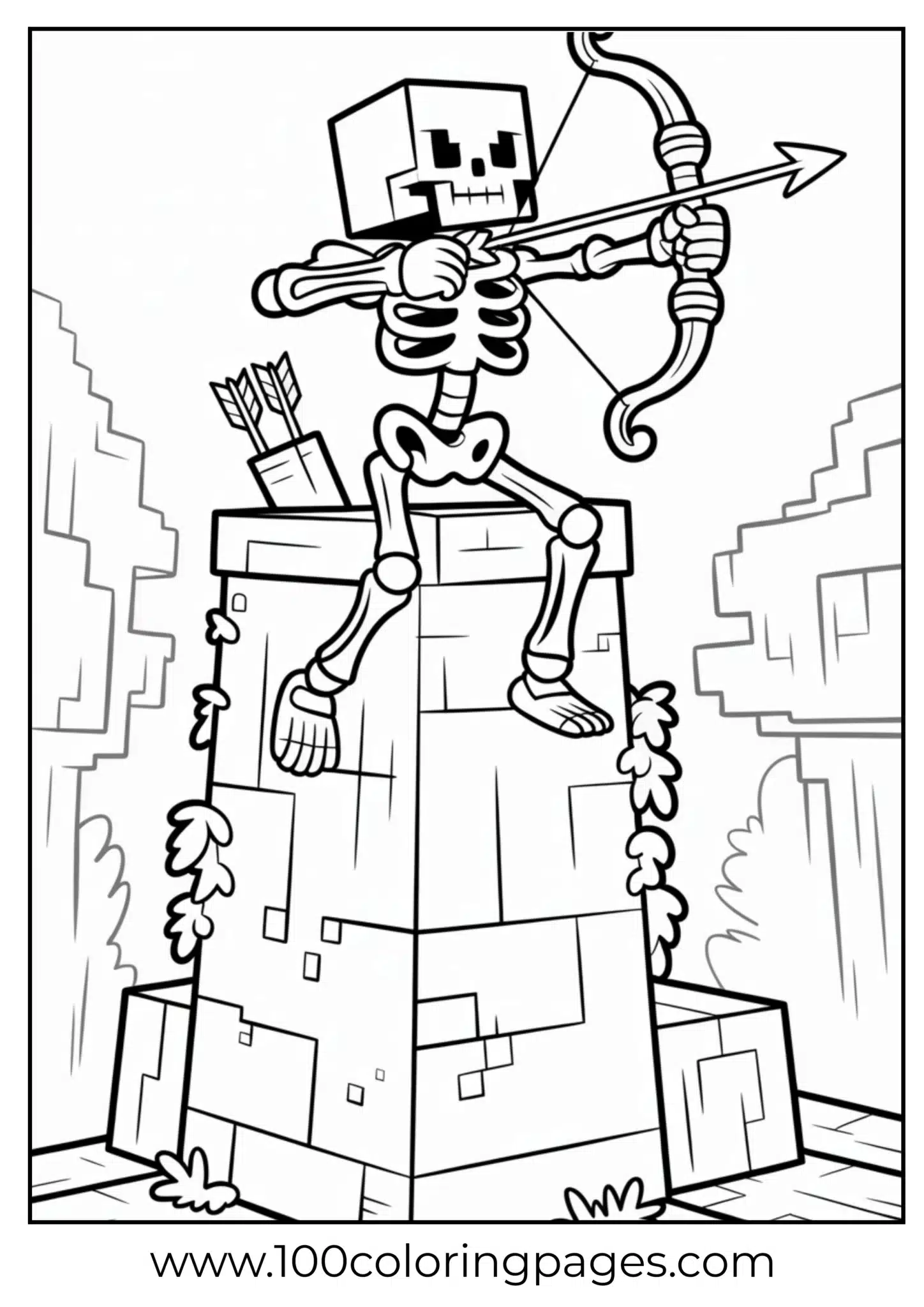 Skeleton with bow and arrow on a stone tower