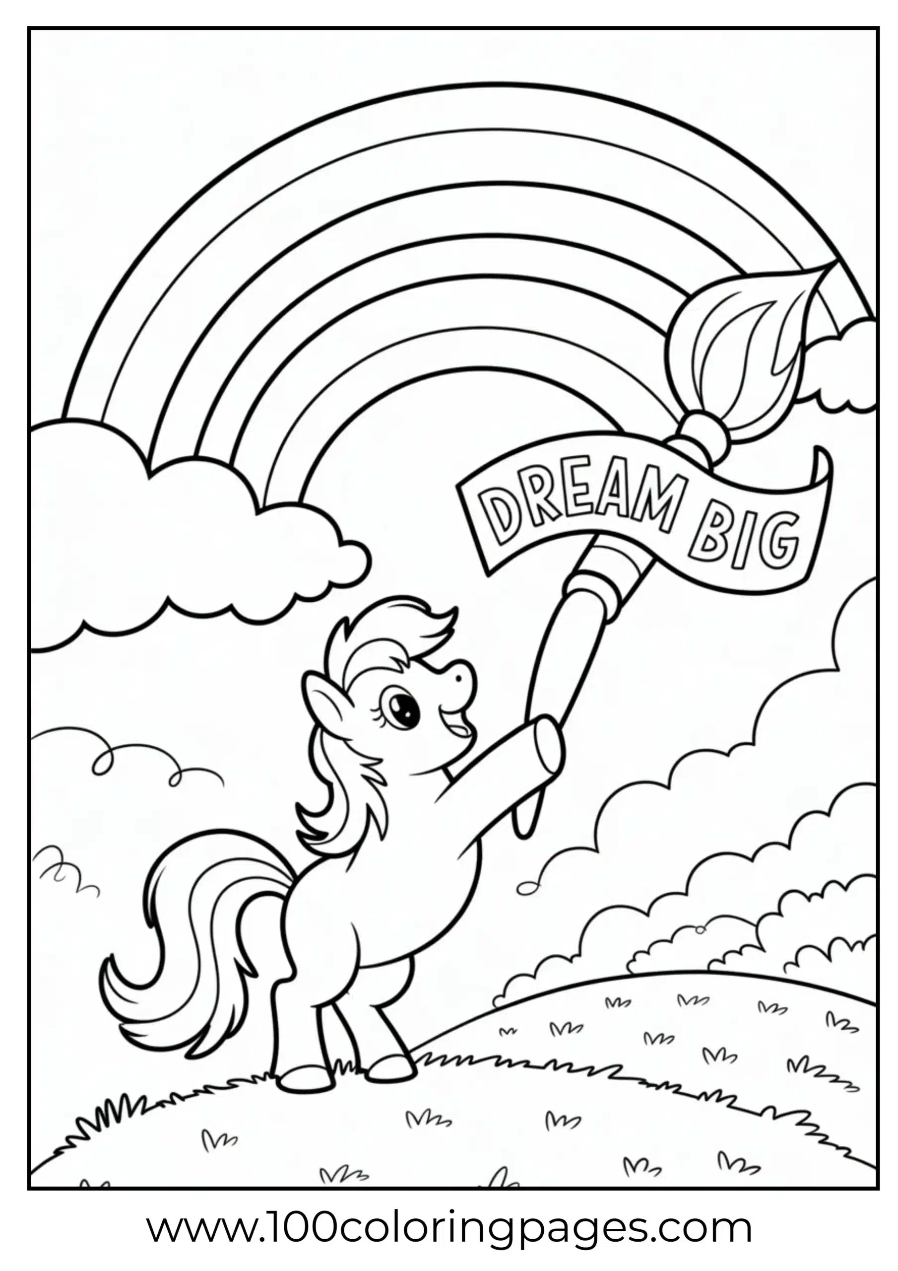 Pony painting rainbow in sky