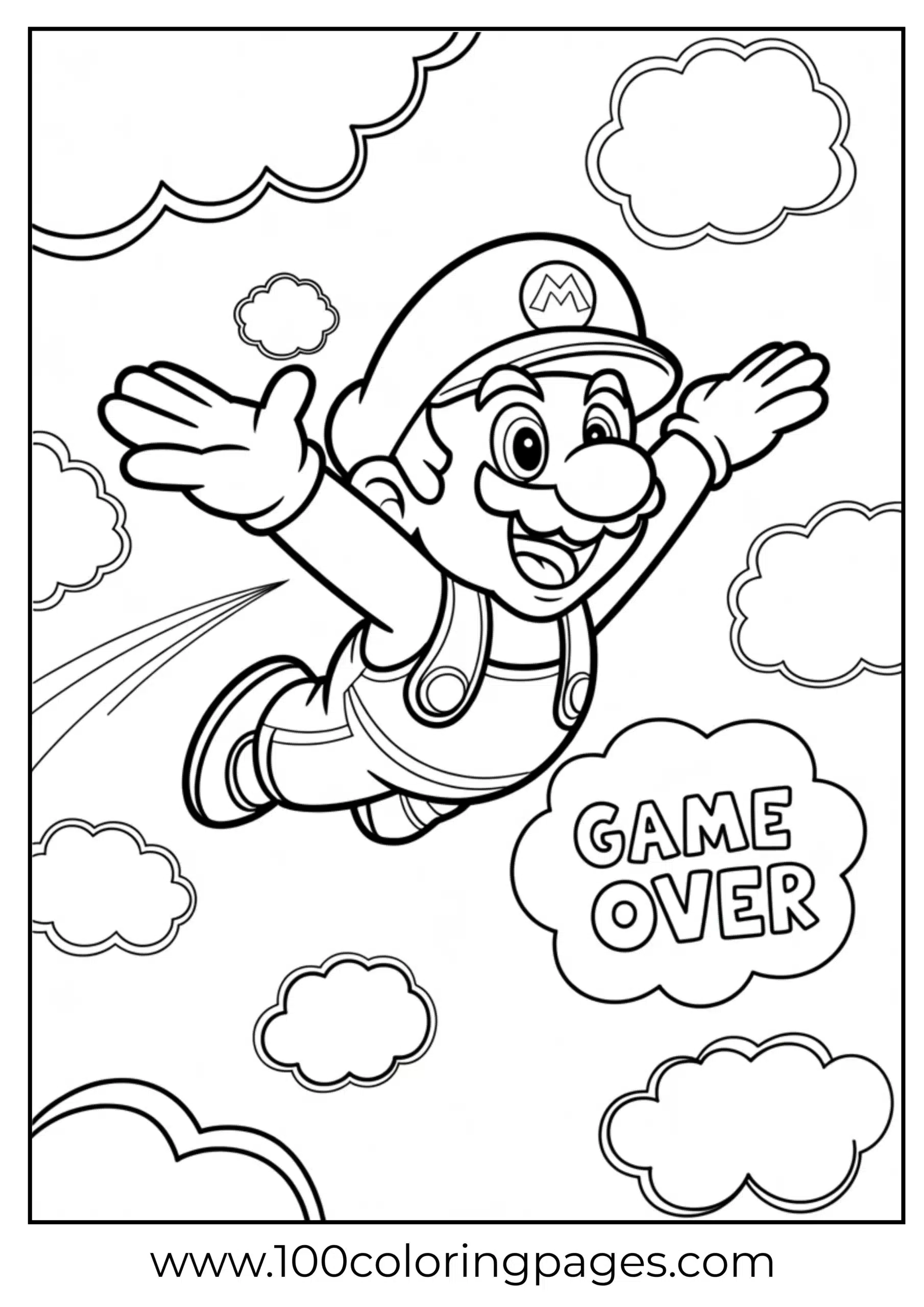 Mario skydiving in cartoon style for action coloring