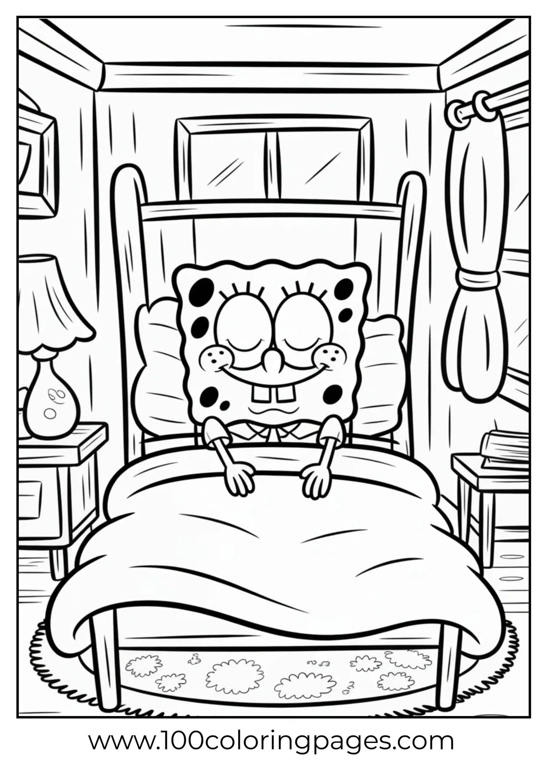 SpongeBob tucked in bed asleep for coloring page