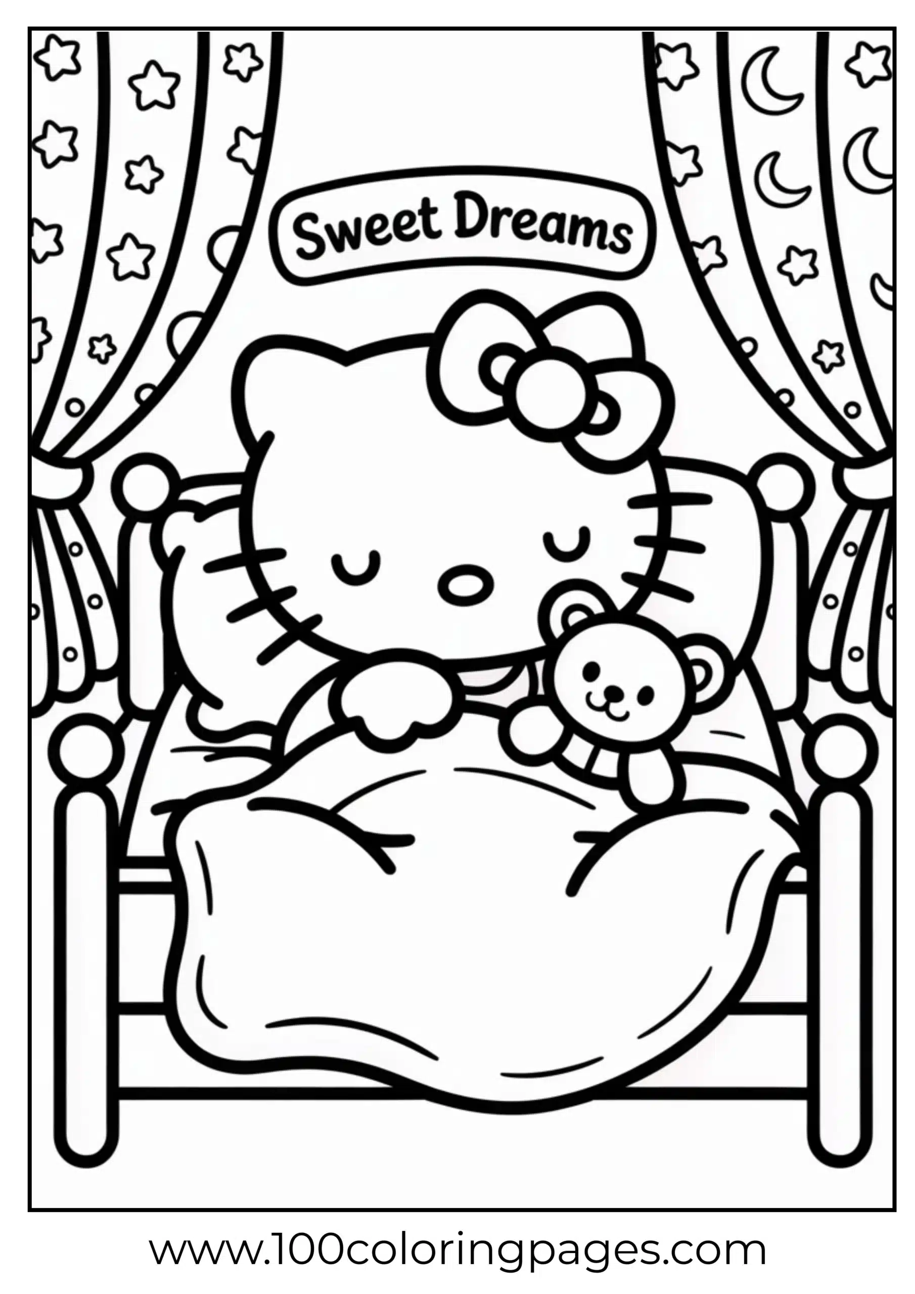 Hello Kitty sleeping coloring page