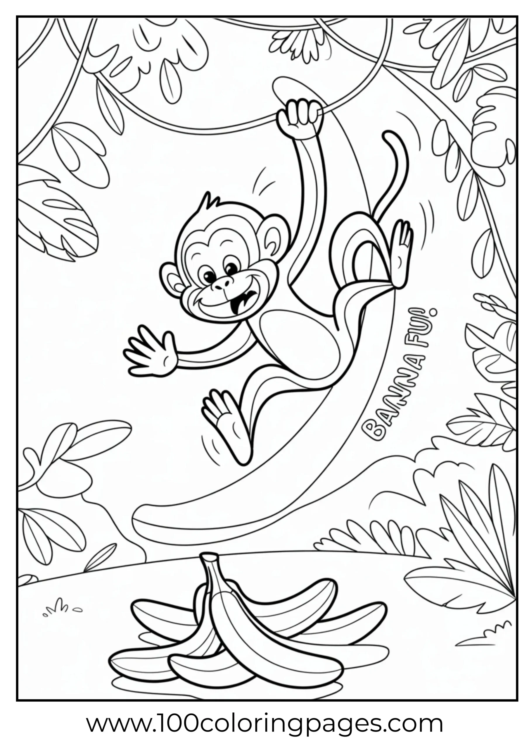 Monkey slipping on banana peel coloring page
