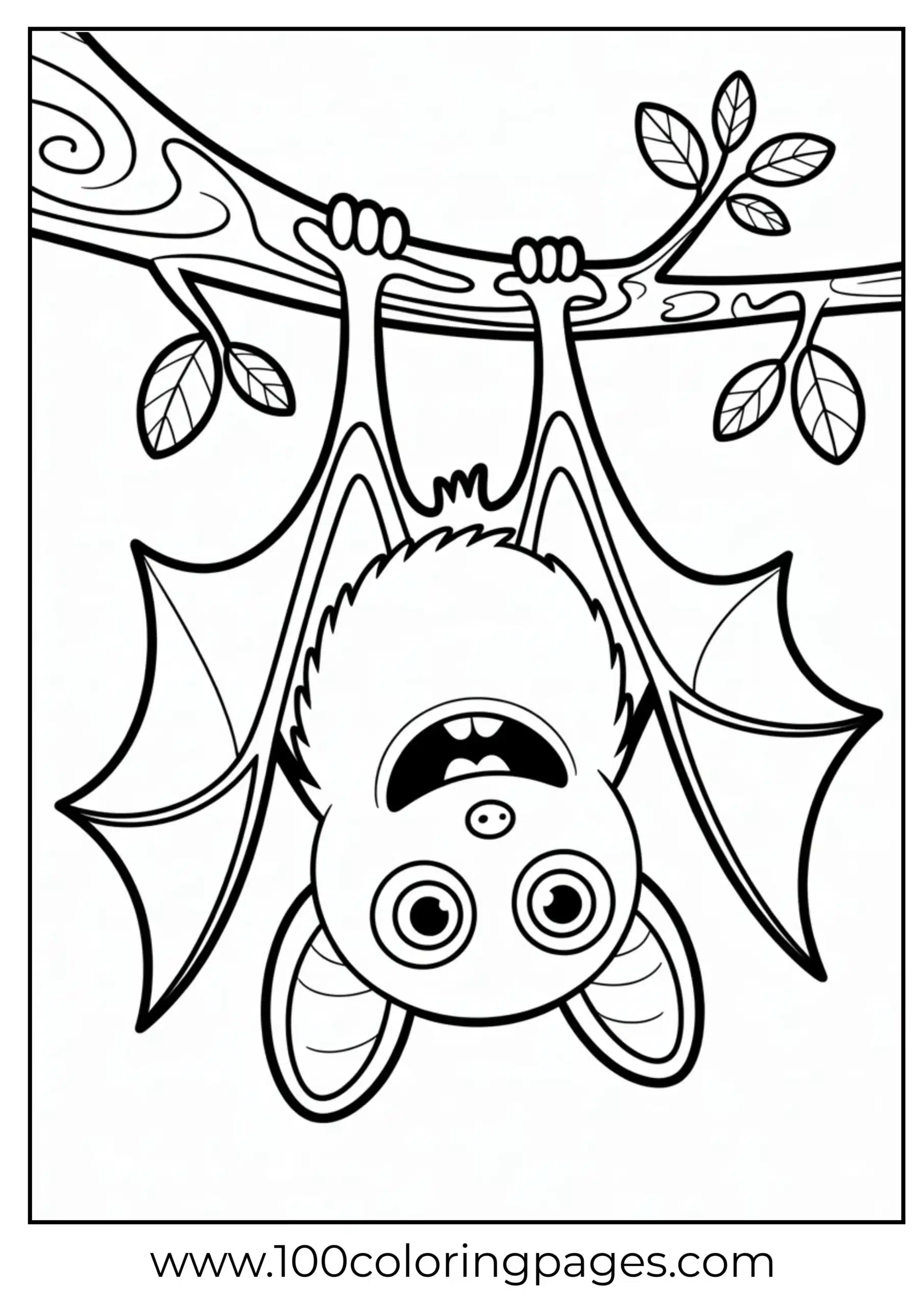 Cute bat hanging upside down coloring page