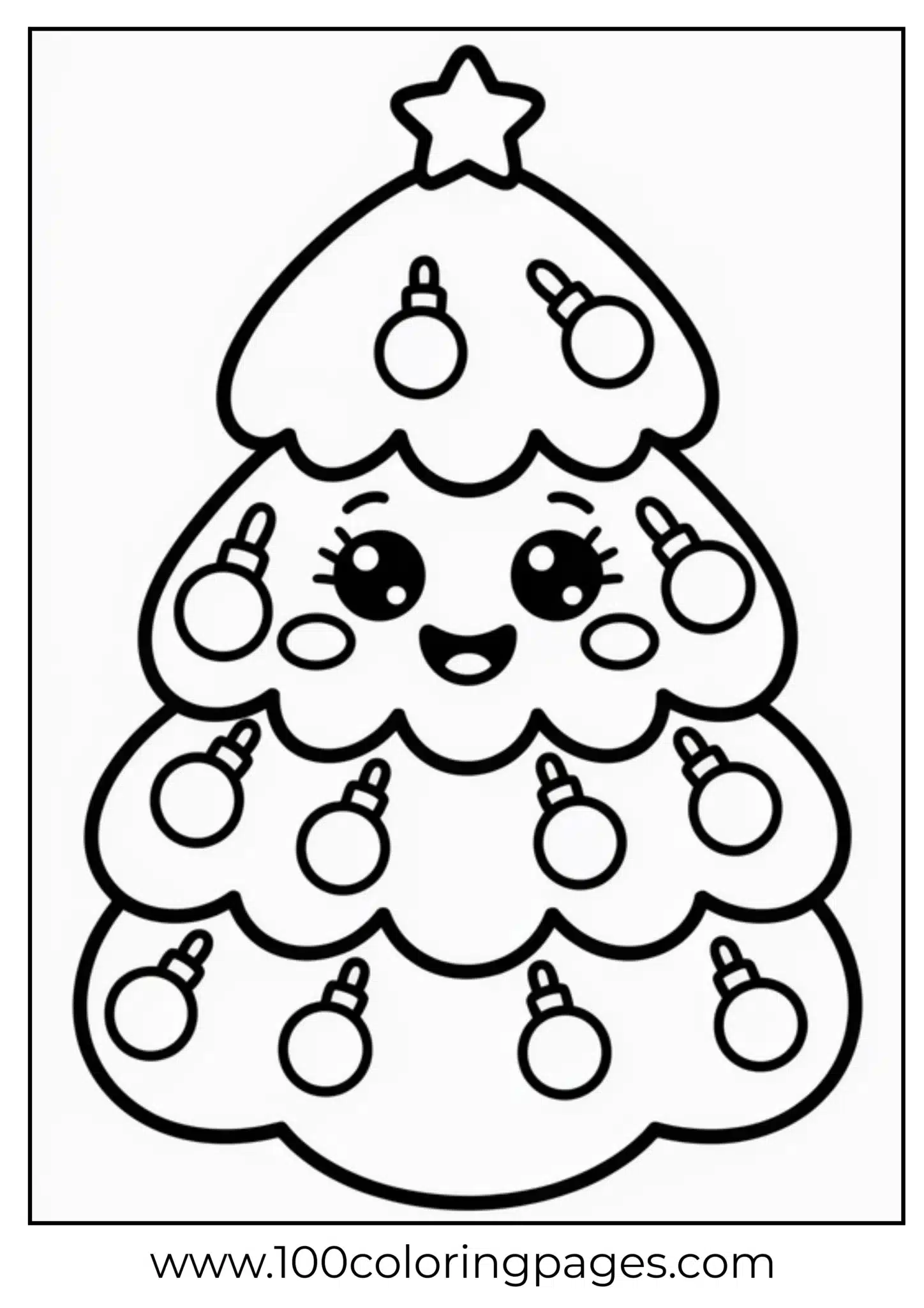 Cute Christmas tree with ornaments and a star, for coloring