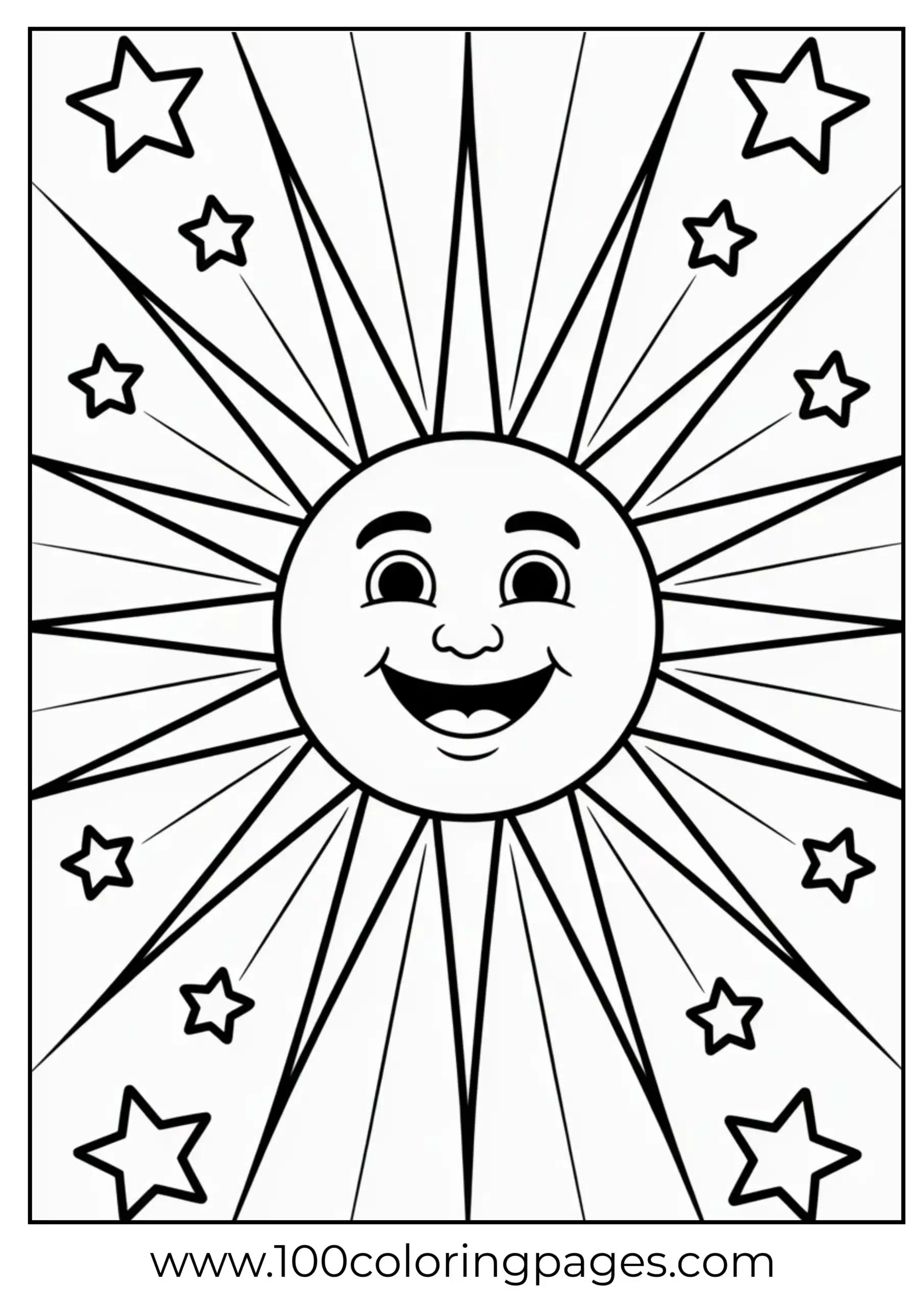 Smiling sun with rays coloring page