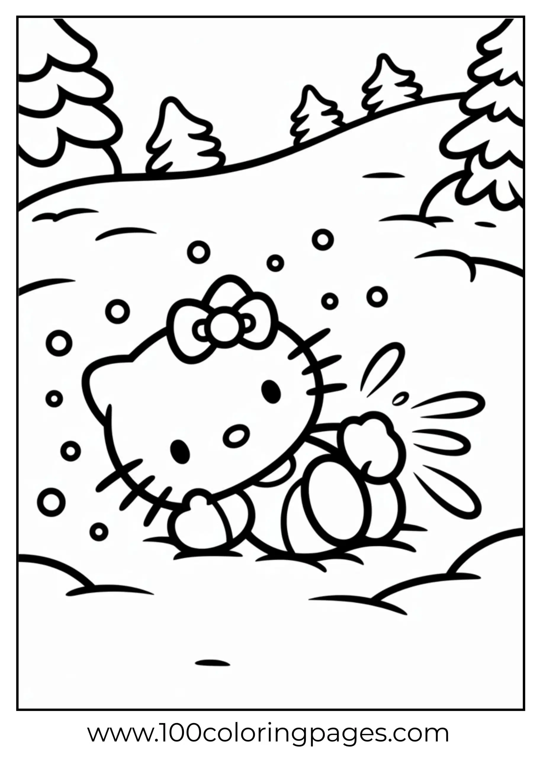 Hello Kitty making snow angel coloring page