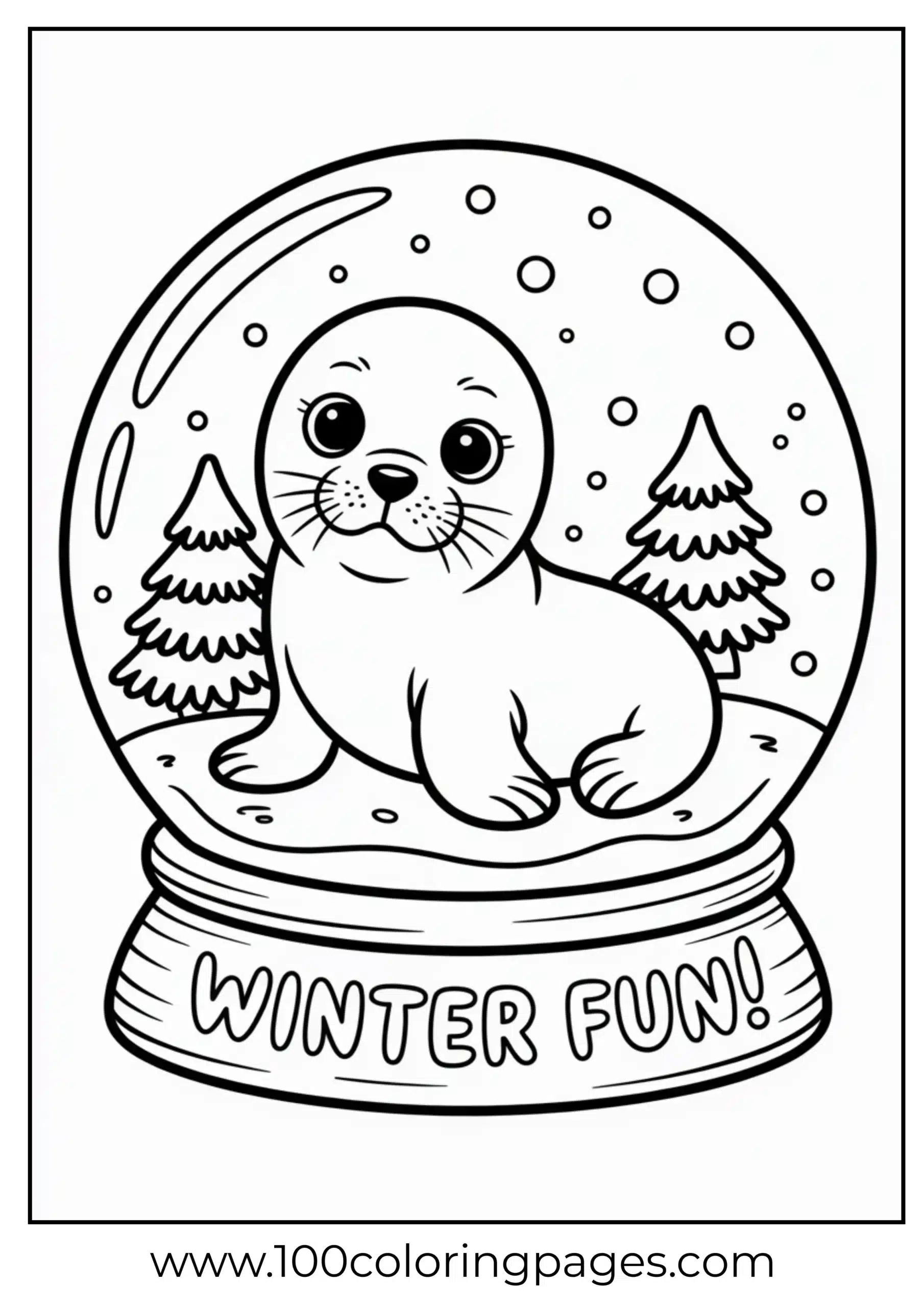 Seal inside snow globe coloring page