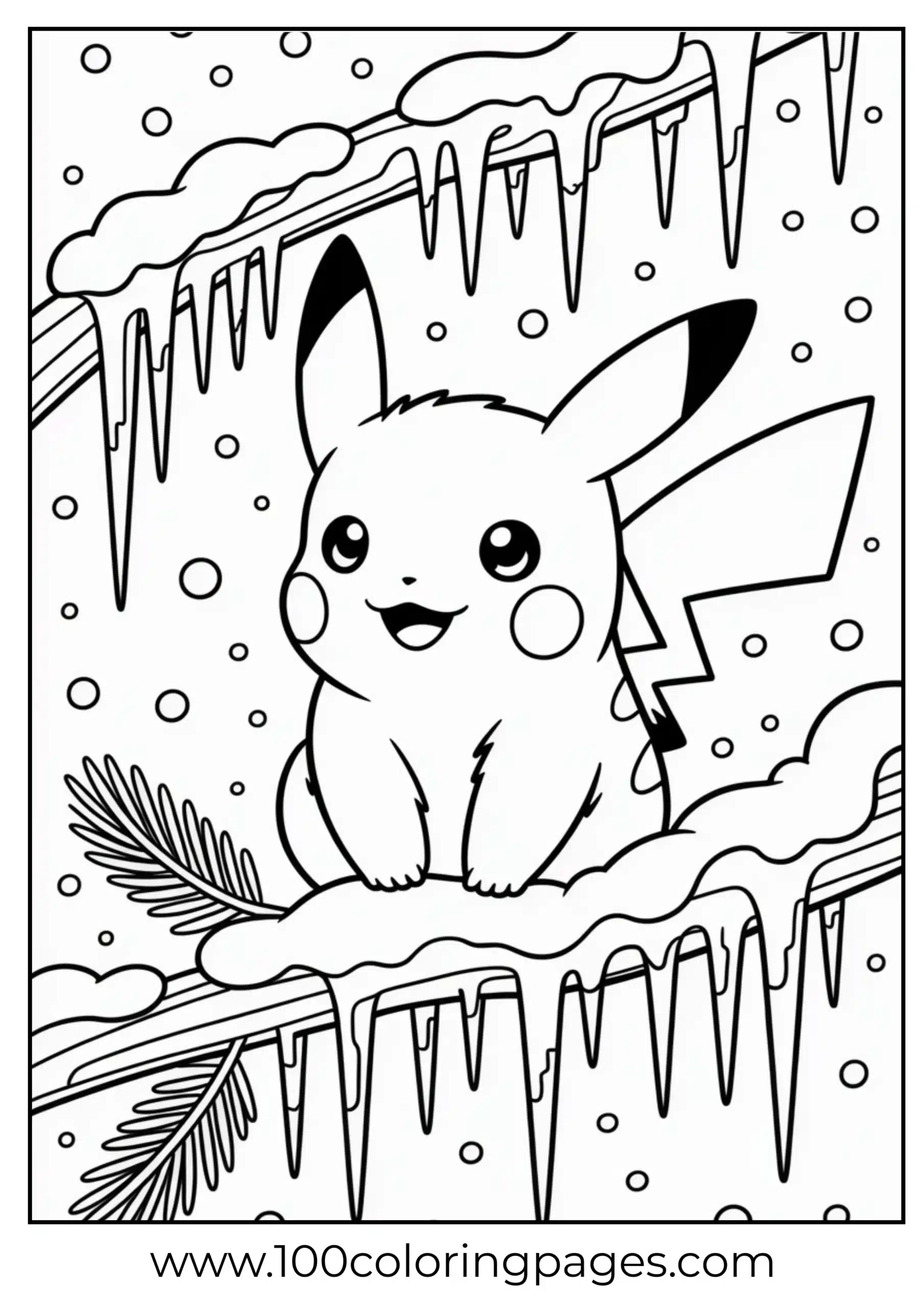 Pikachu on icy branch in winter scene