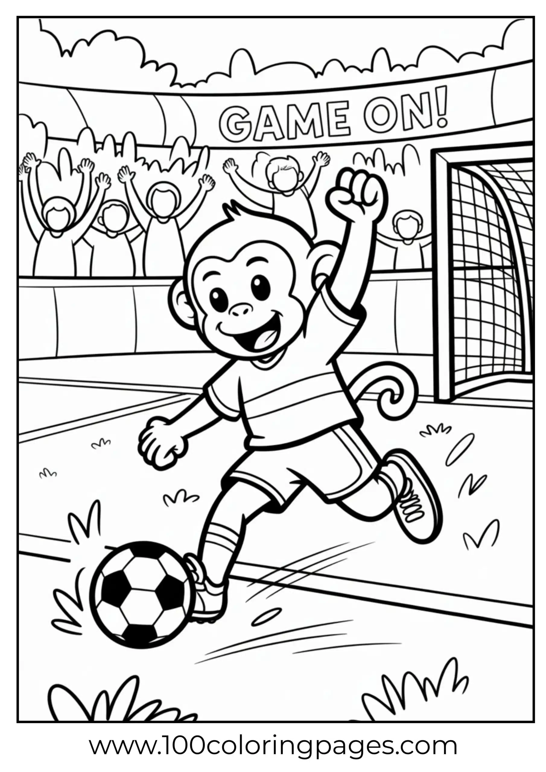 Monkey kicking soccer ball coloring page