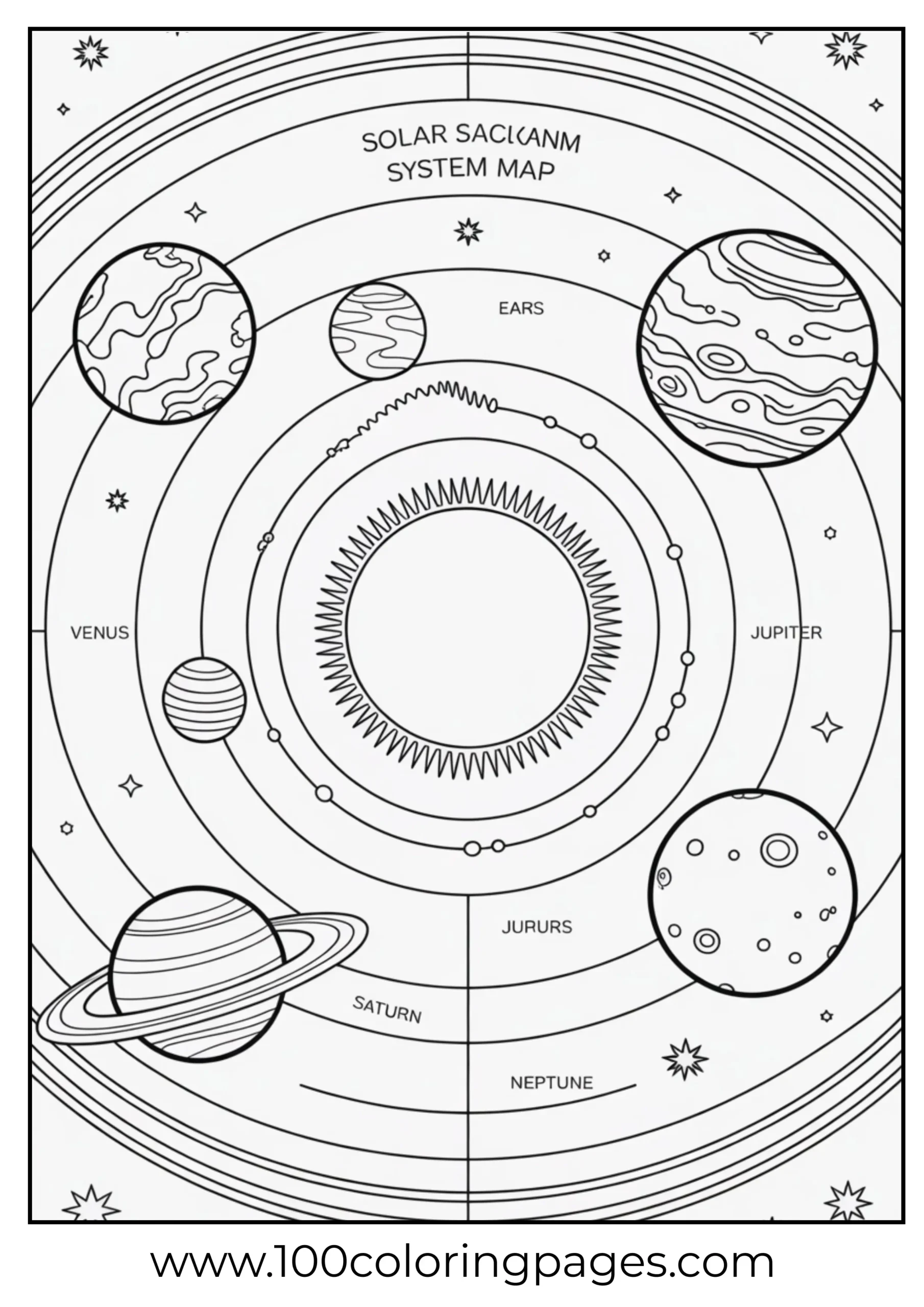 Solar system (without Pluto) coloring page