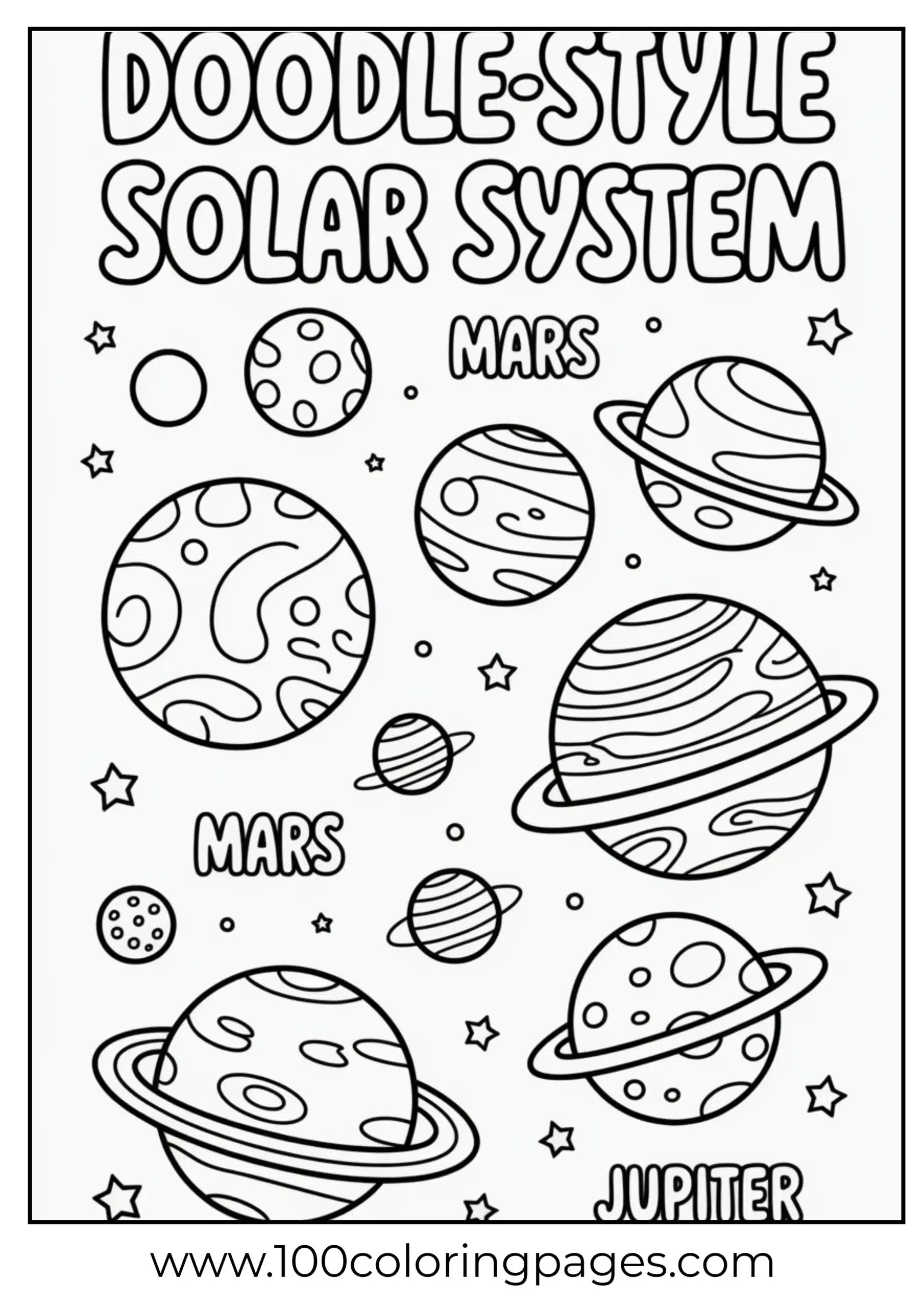 Fun doodle solar system coloring pages