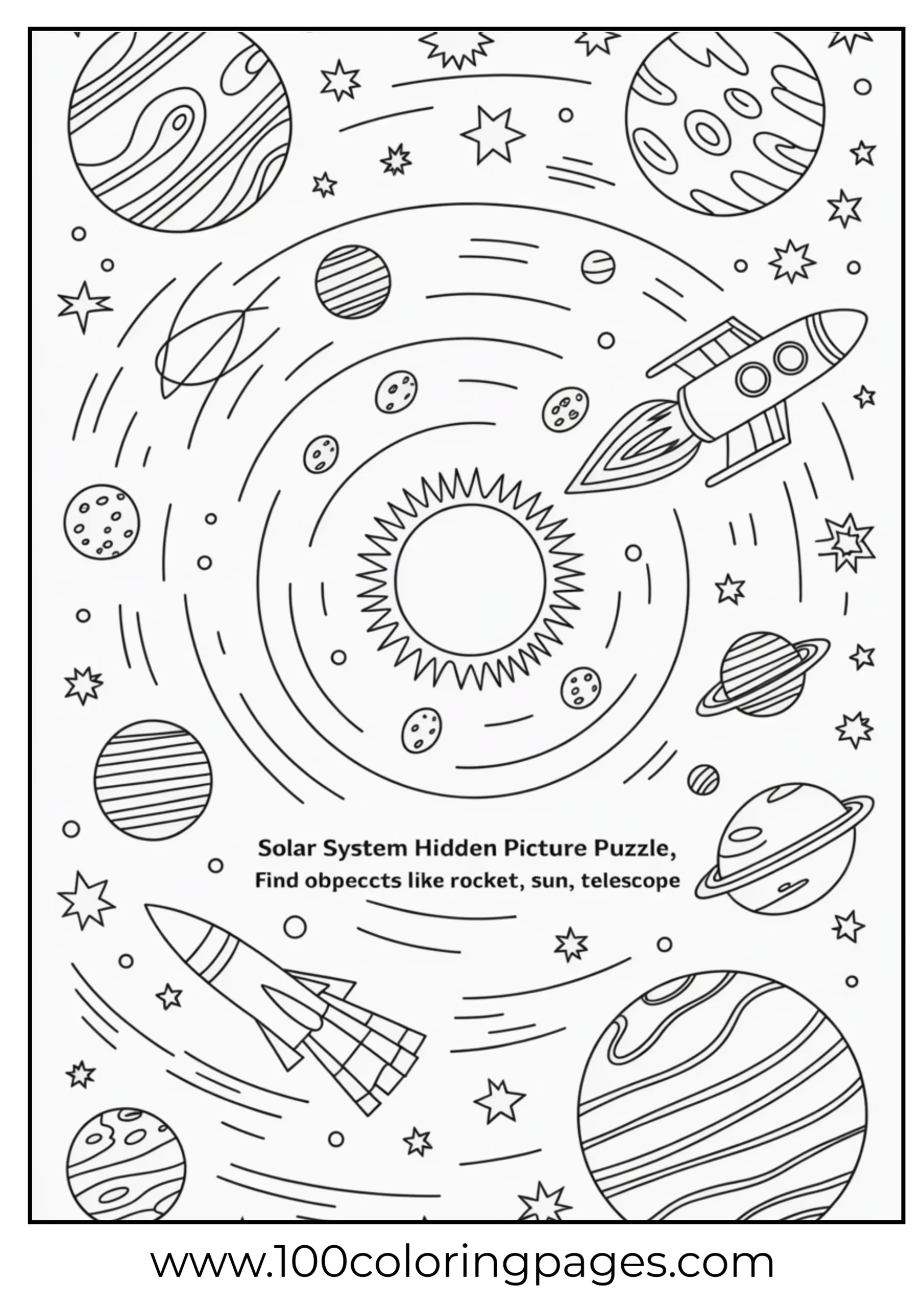 Hidden object solar scene coloring page