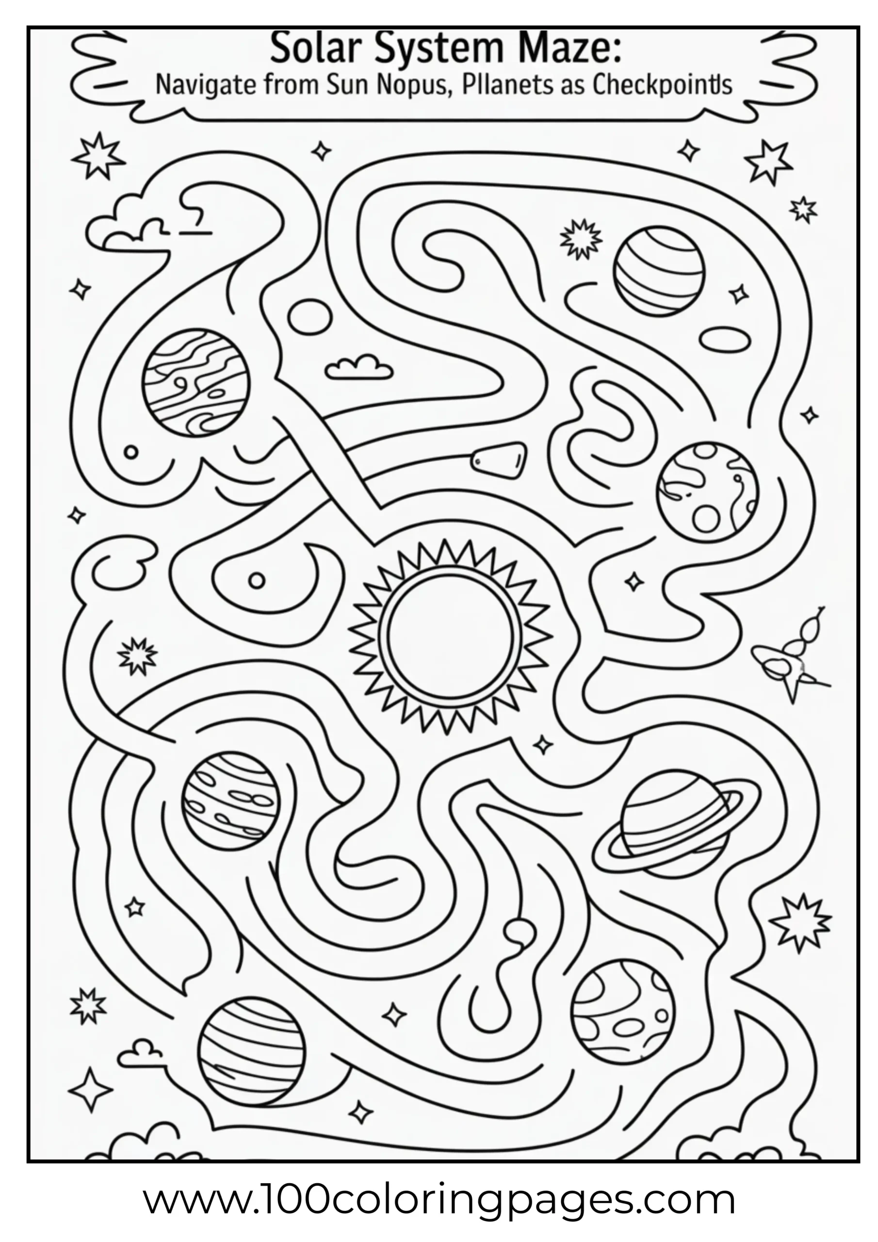 Solar system maze coloring page