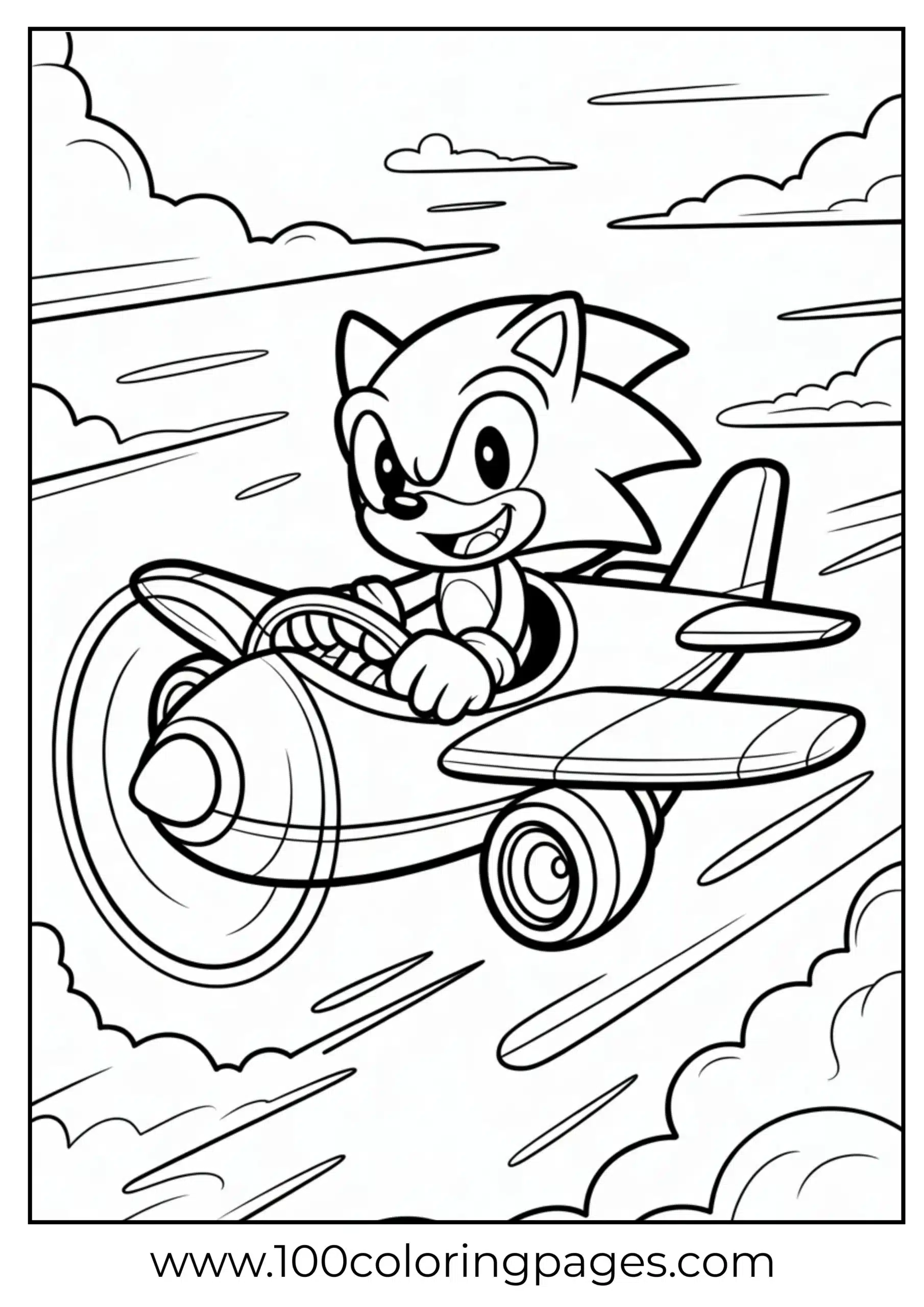 Sonic flying airplane coloring page