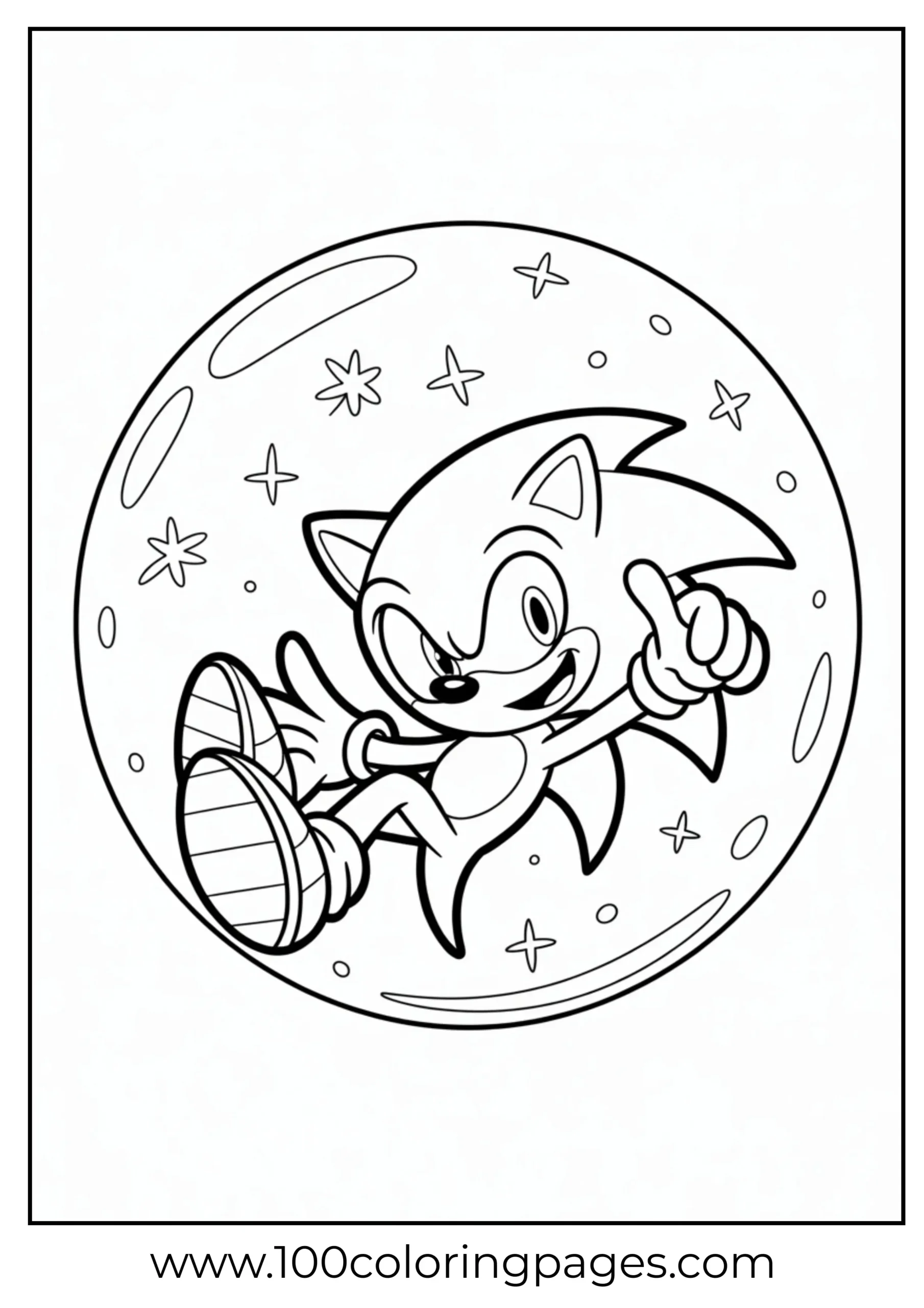 Sonic floating in a bubble coloring page