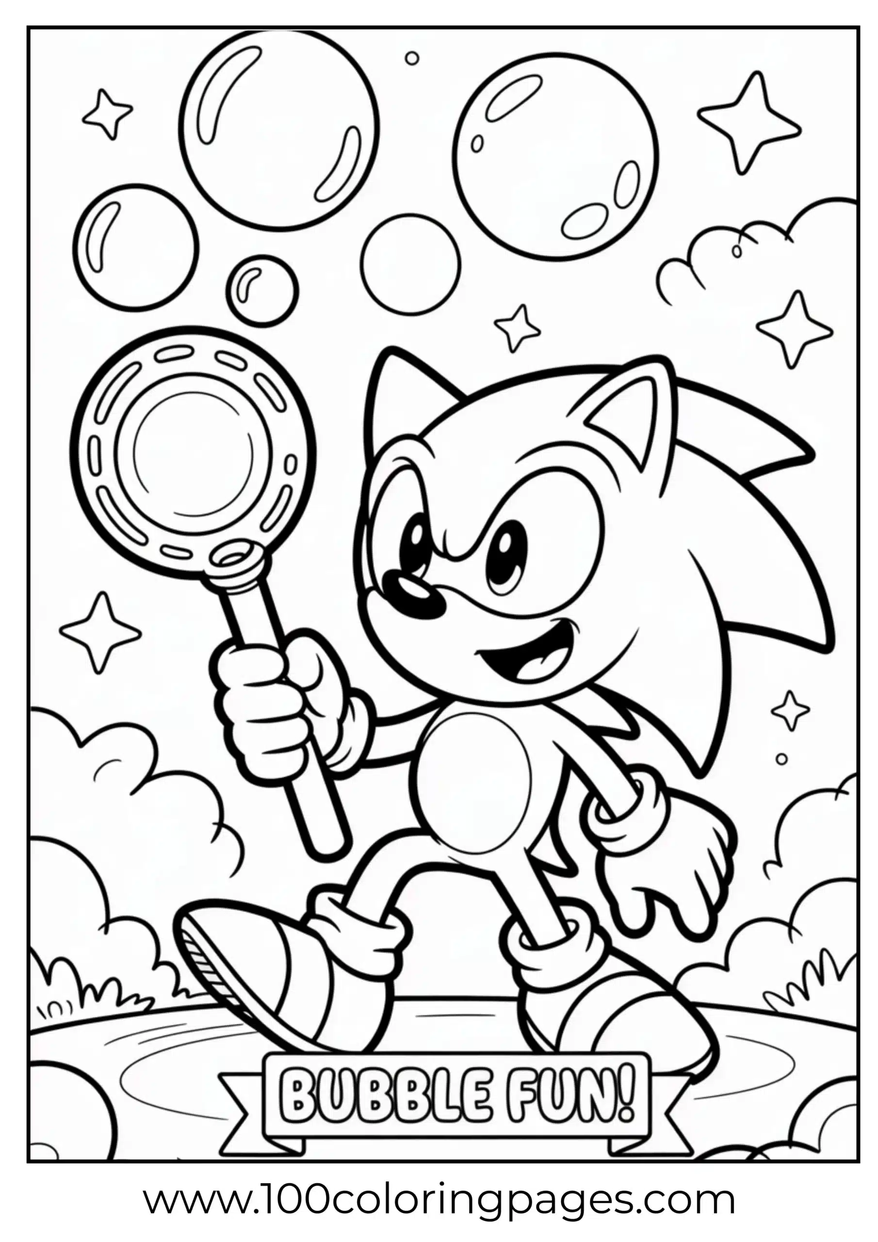 Sonic blowing soap bubbles coloring page