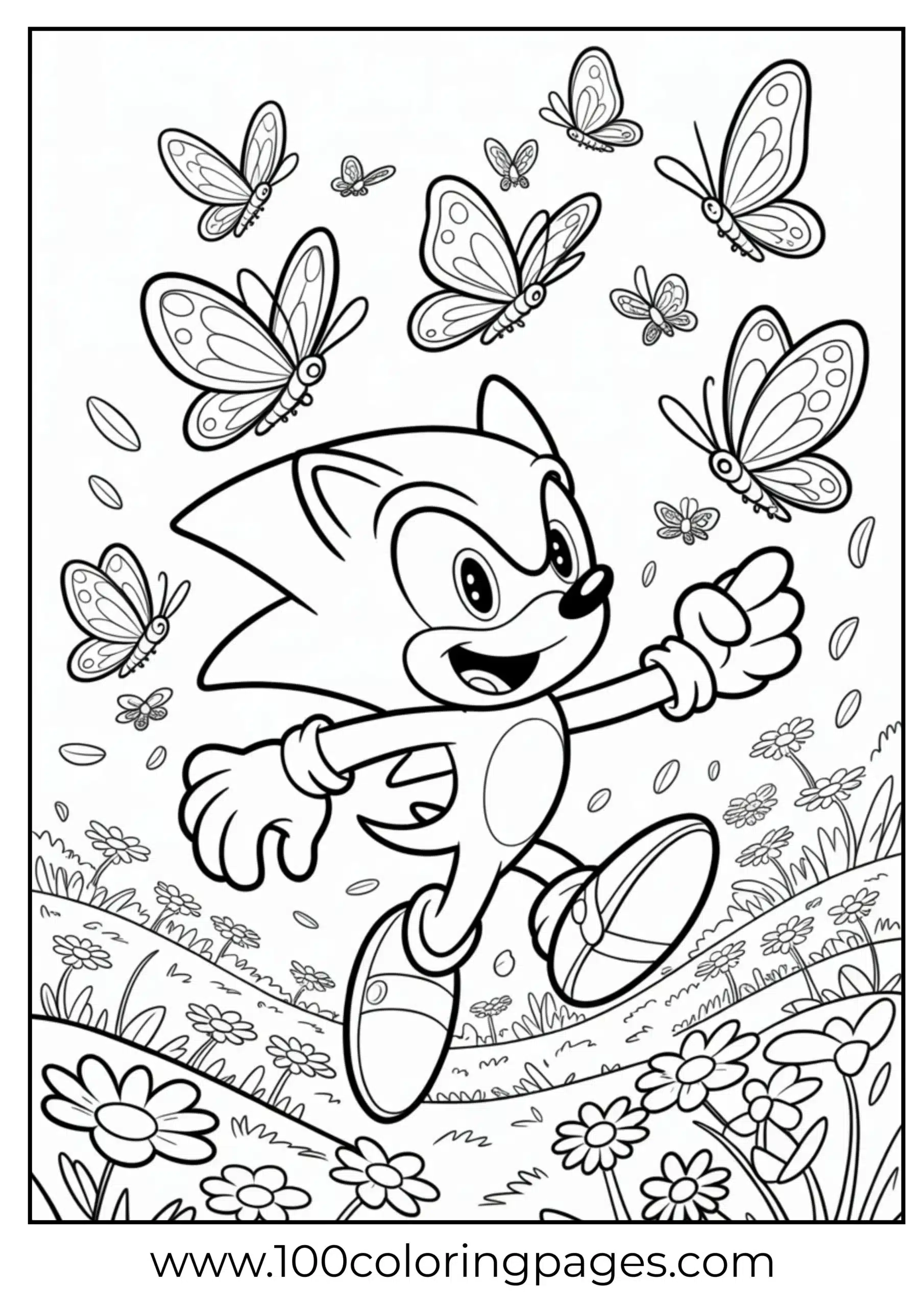 Sonic chasing butterflies coloring page