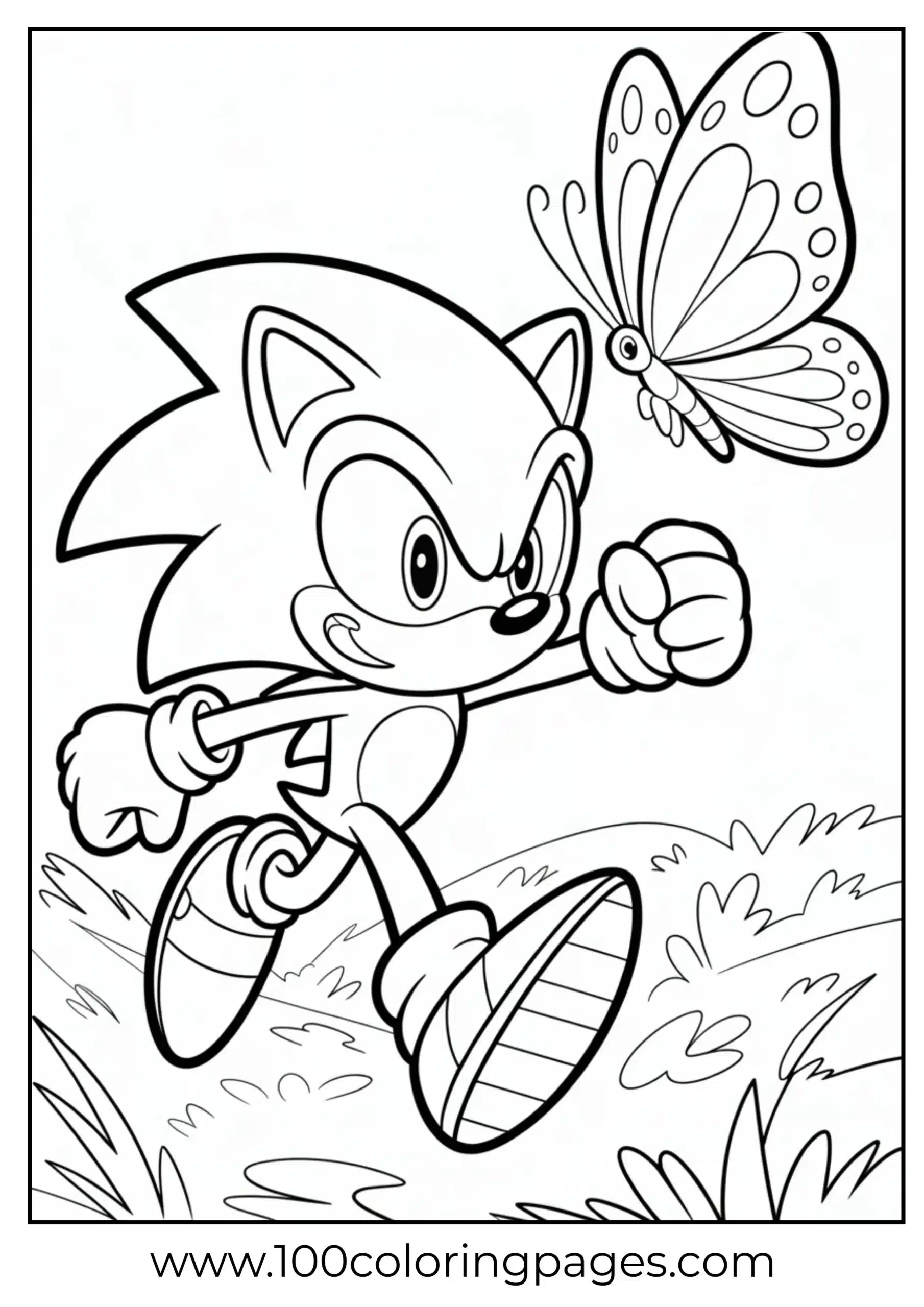 Sonic with butterfly coloring page