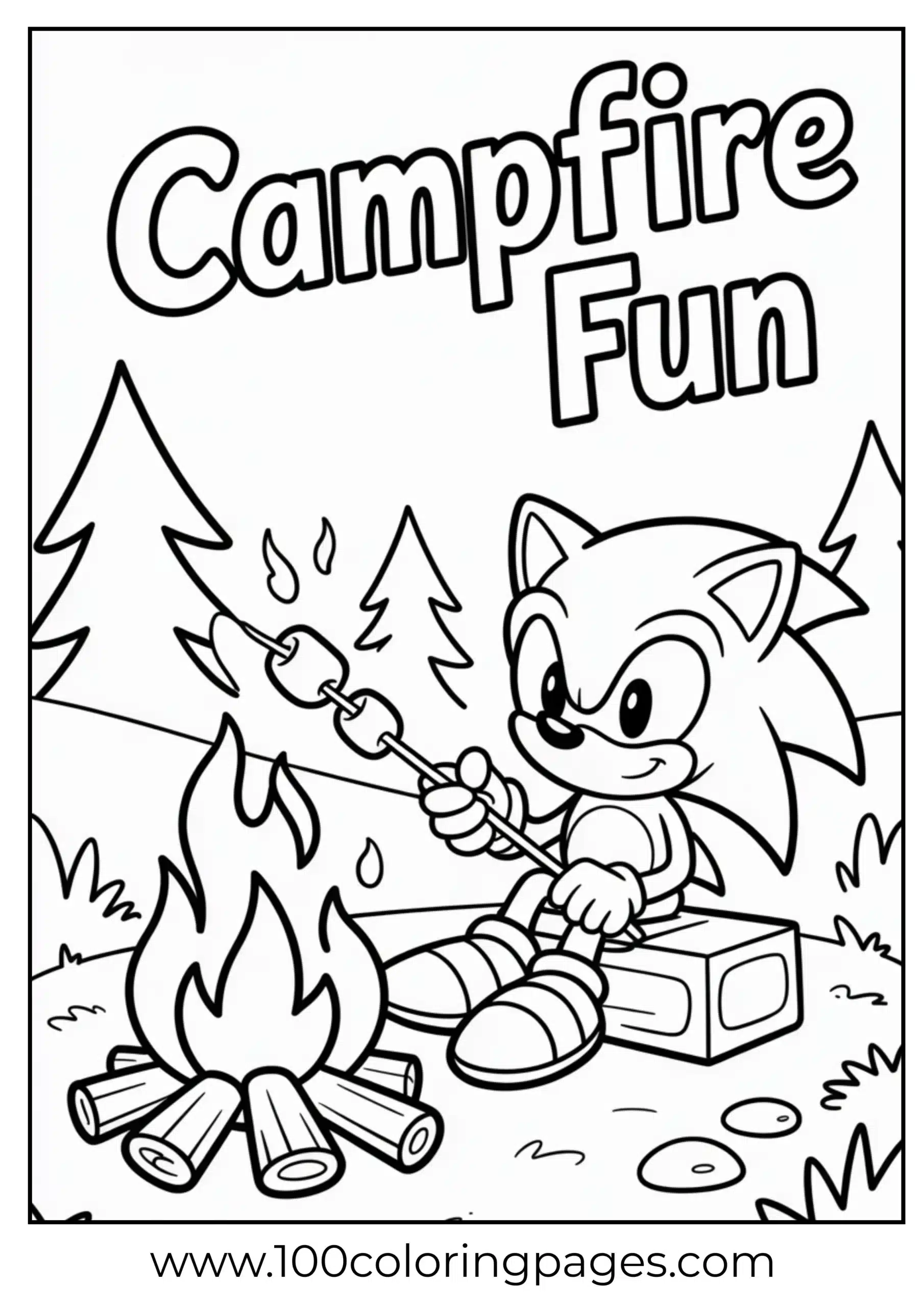 Sonic roasting marshmallows coloring page