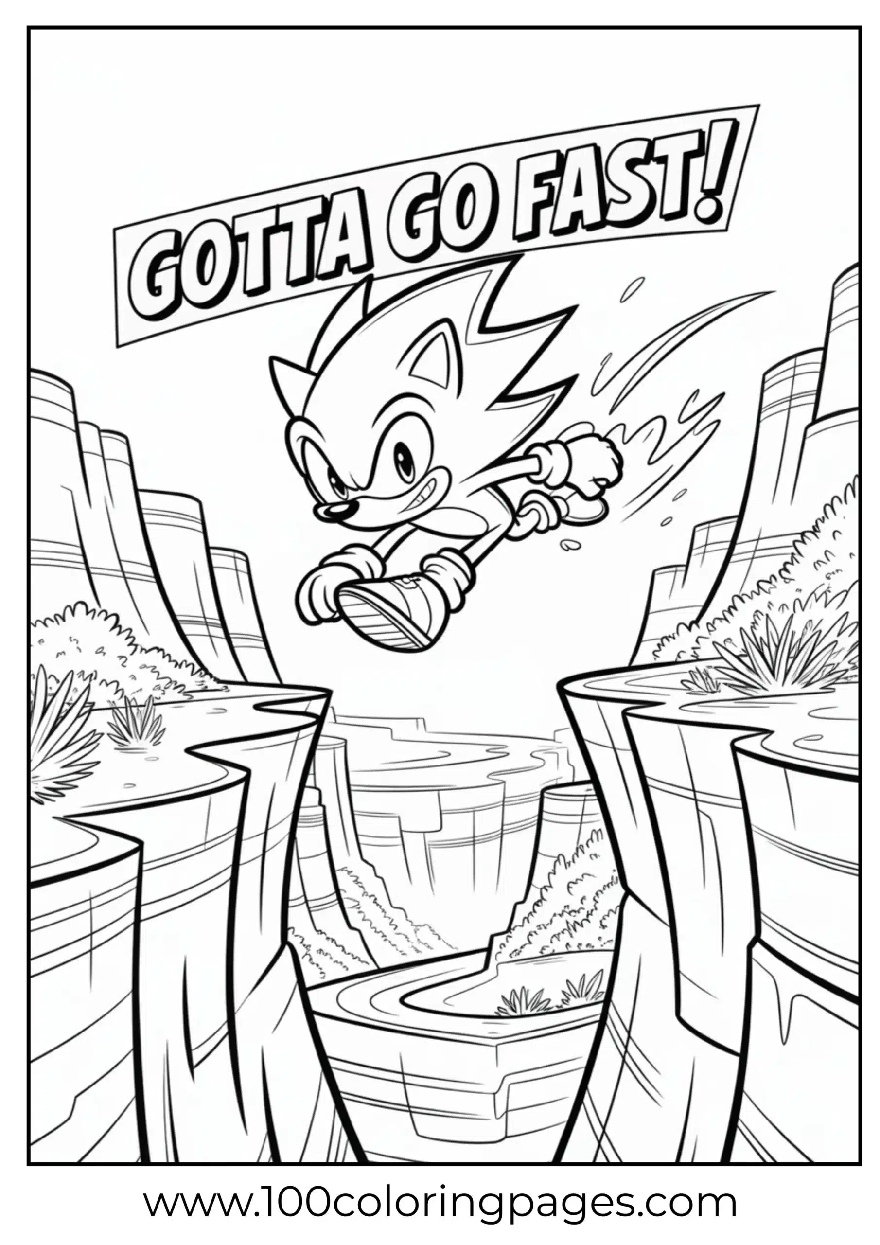 Sonic leaping across canyon coloring page