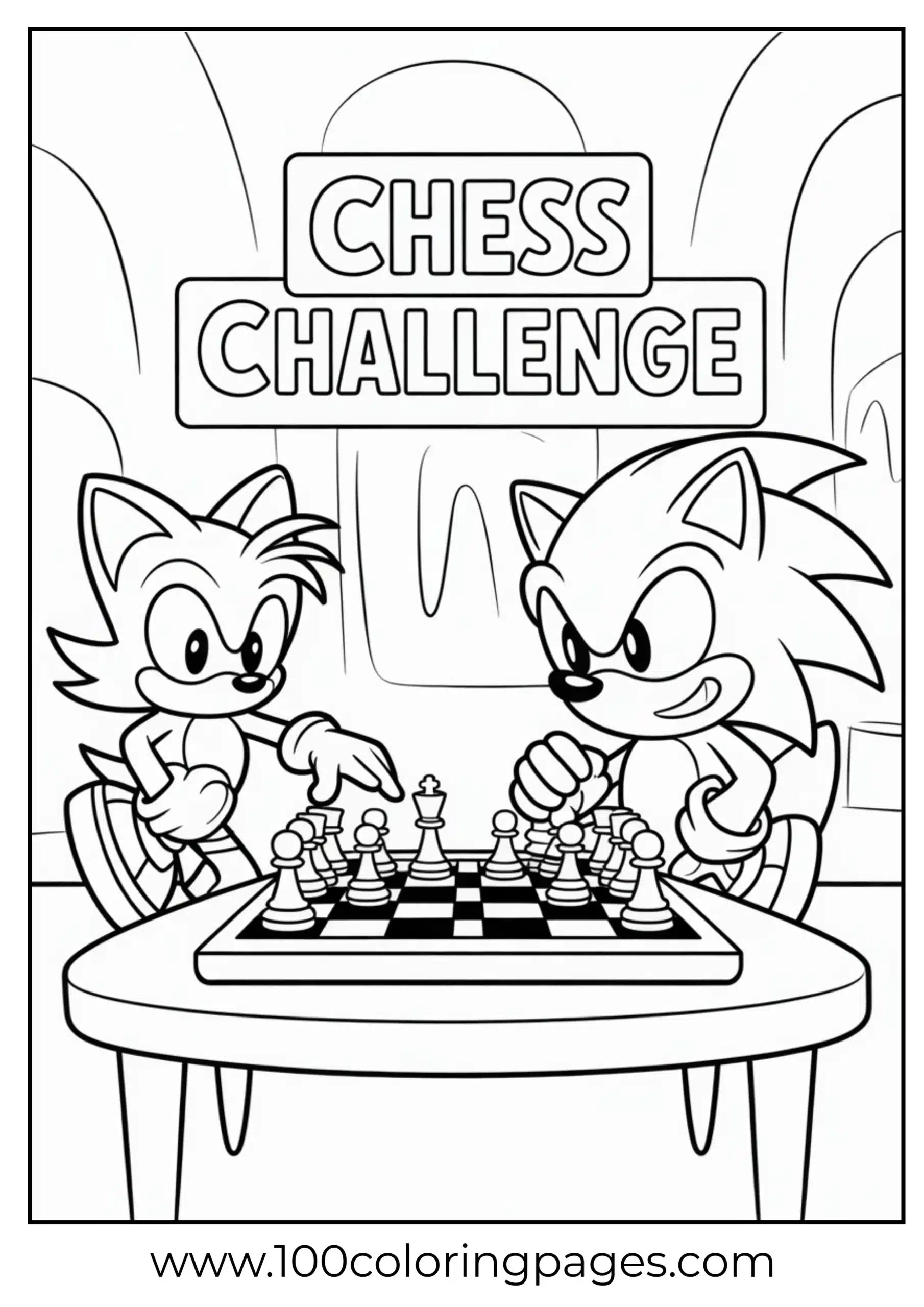 Sonic and Tails playing chess coloring page