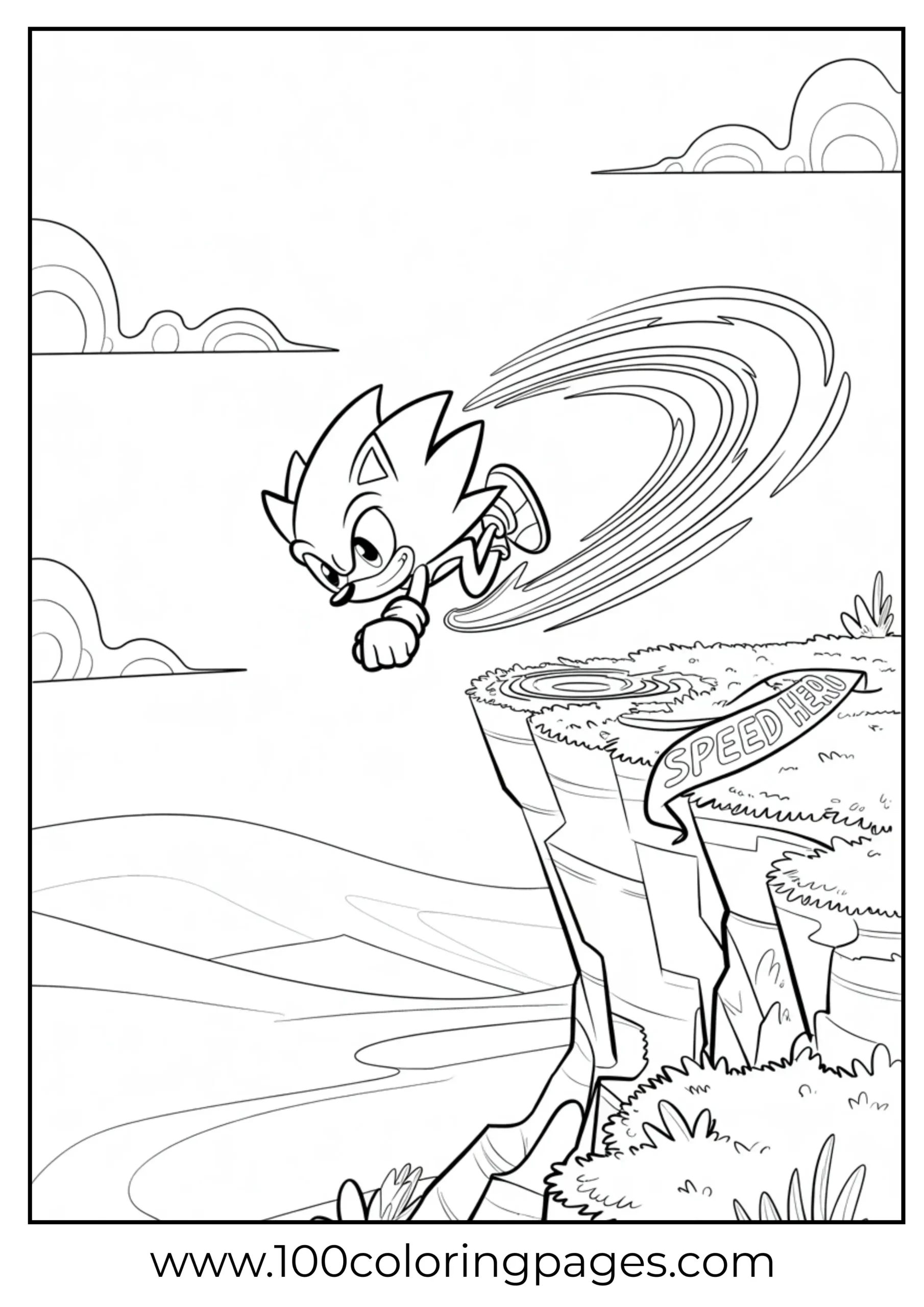 Sonic leaping from cliff edge coloring page