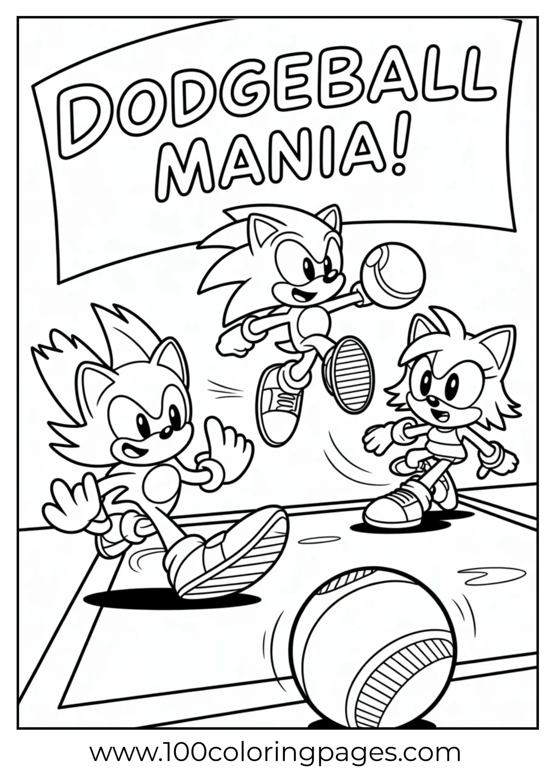 Sonic and friends playing dodgeball coloring page
