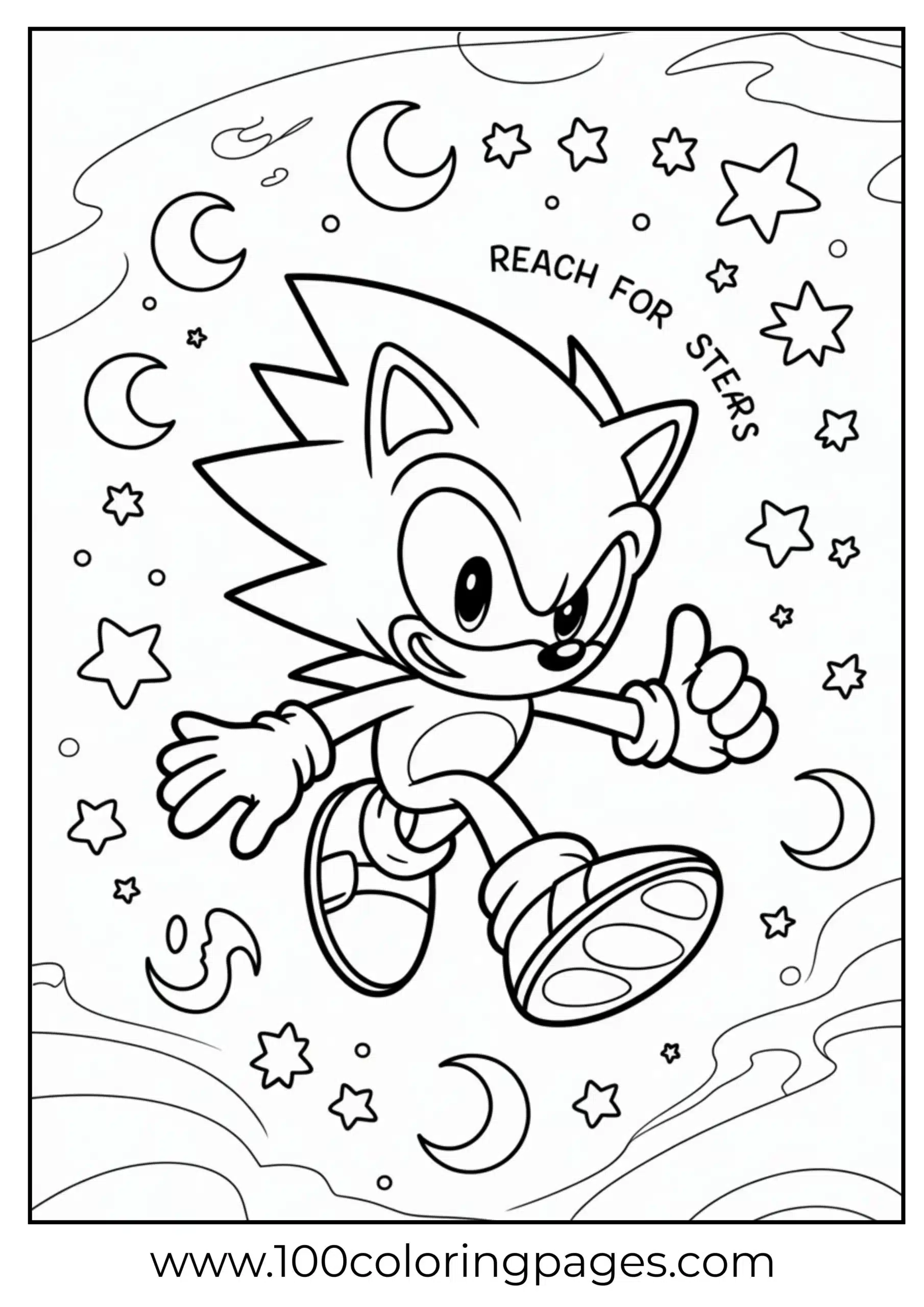 Sonic floating among stars coloring page