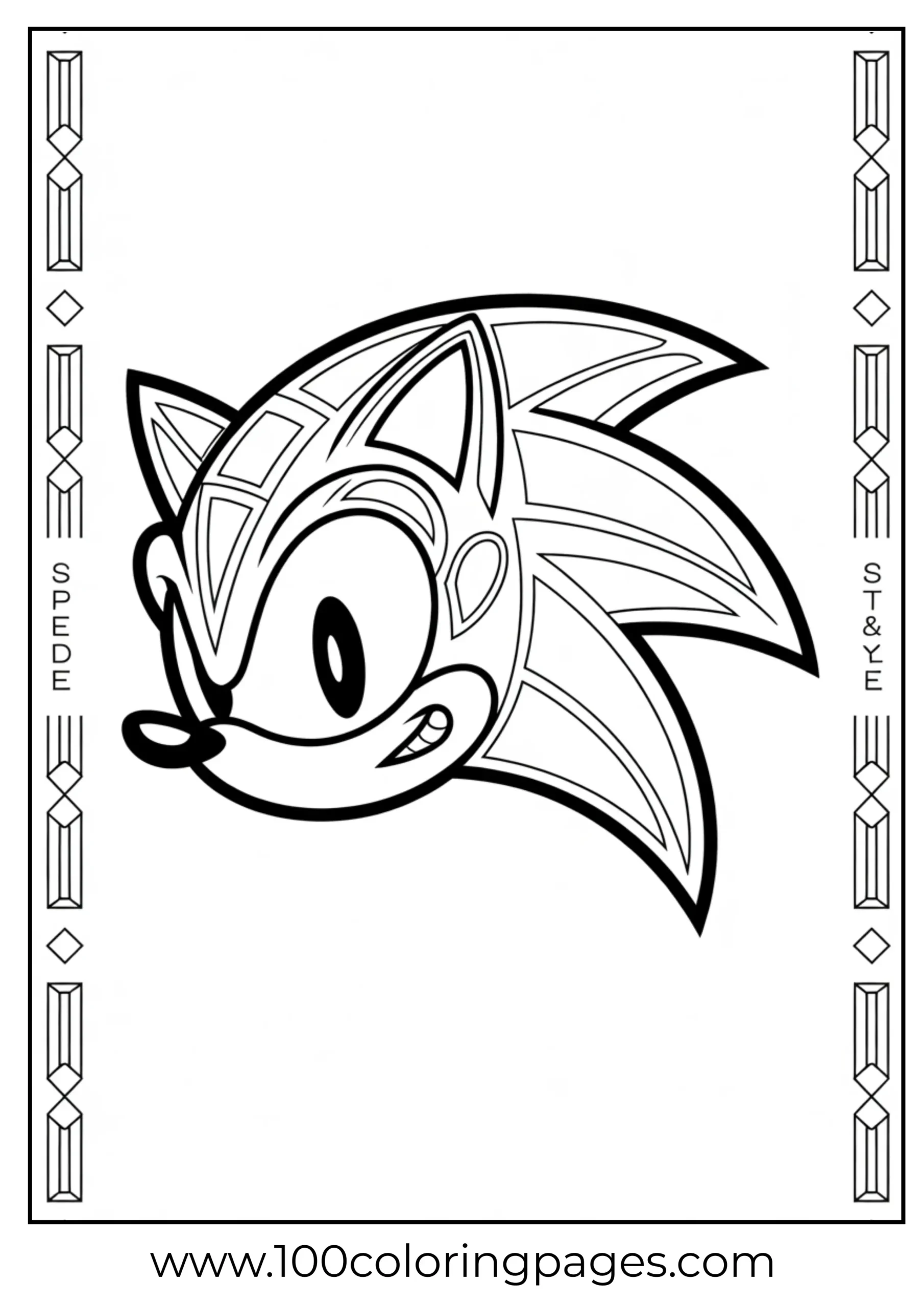 Geometric Sonic head outline coloring page