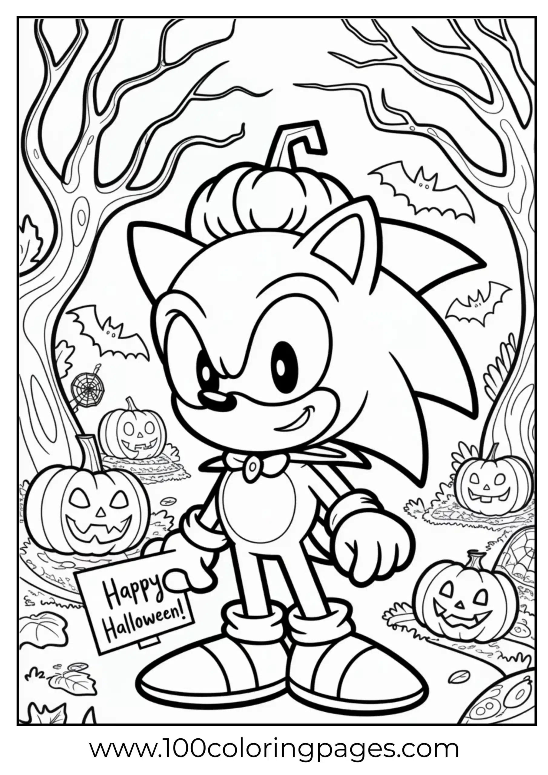 Sonic in Halloween costume coloring page