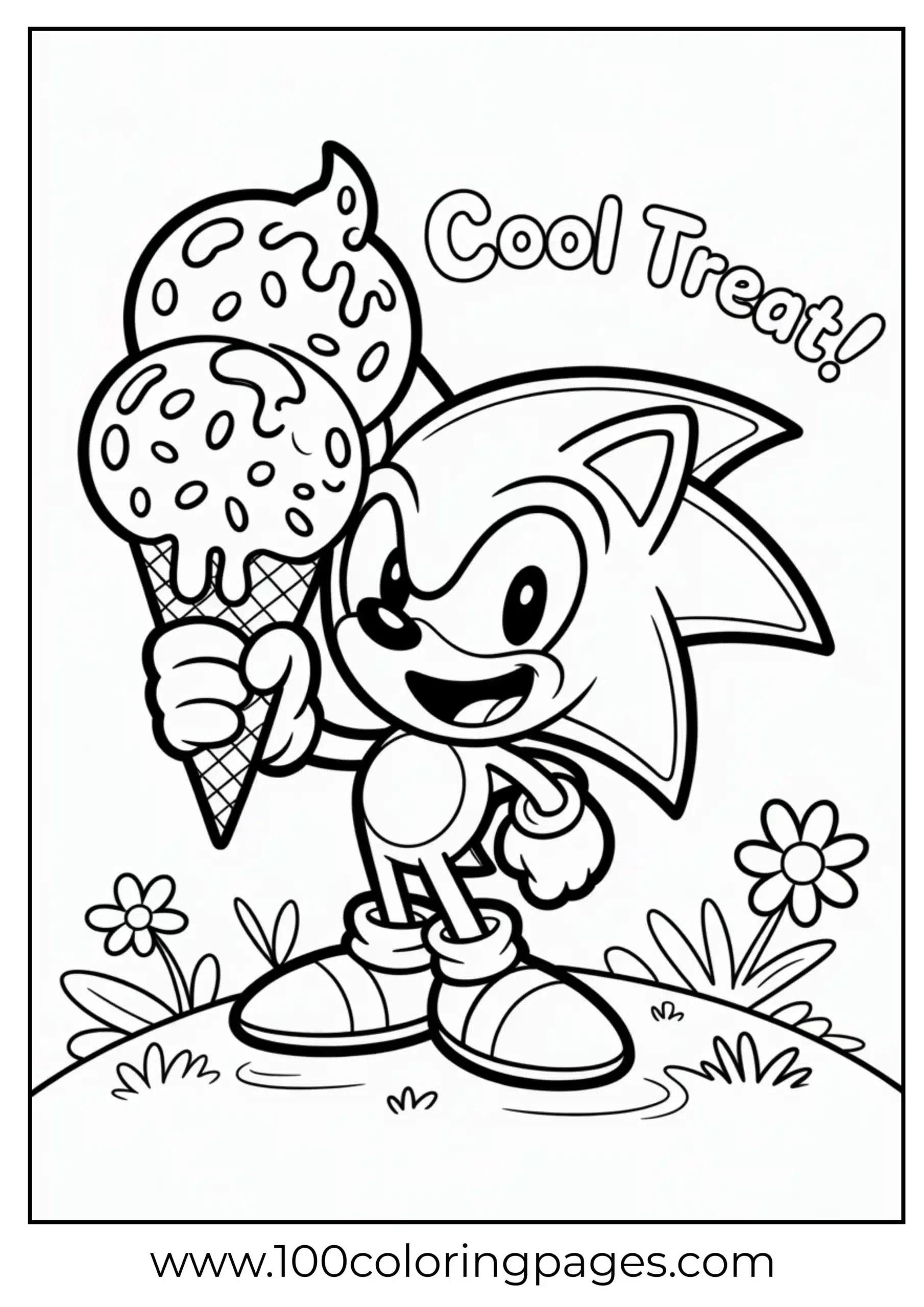 Sonic holding ice cream cone coloring page