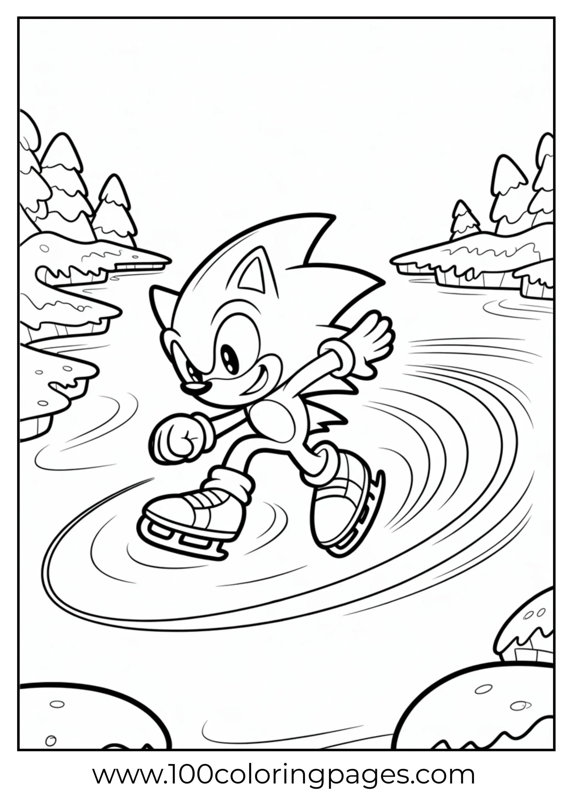 Sonic performing ice skate spin coloring page
