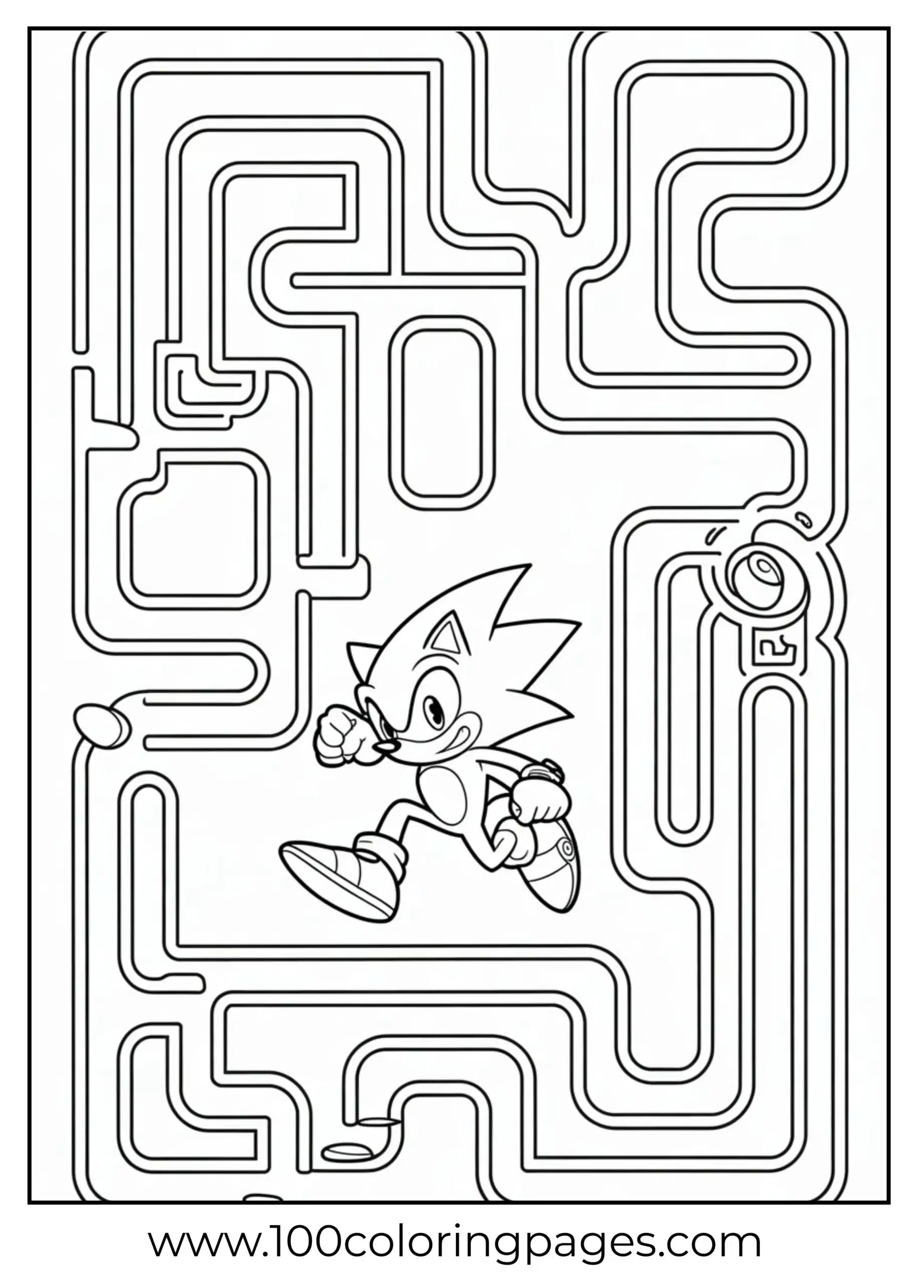 Sonic inside top-down maze coloring page