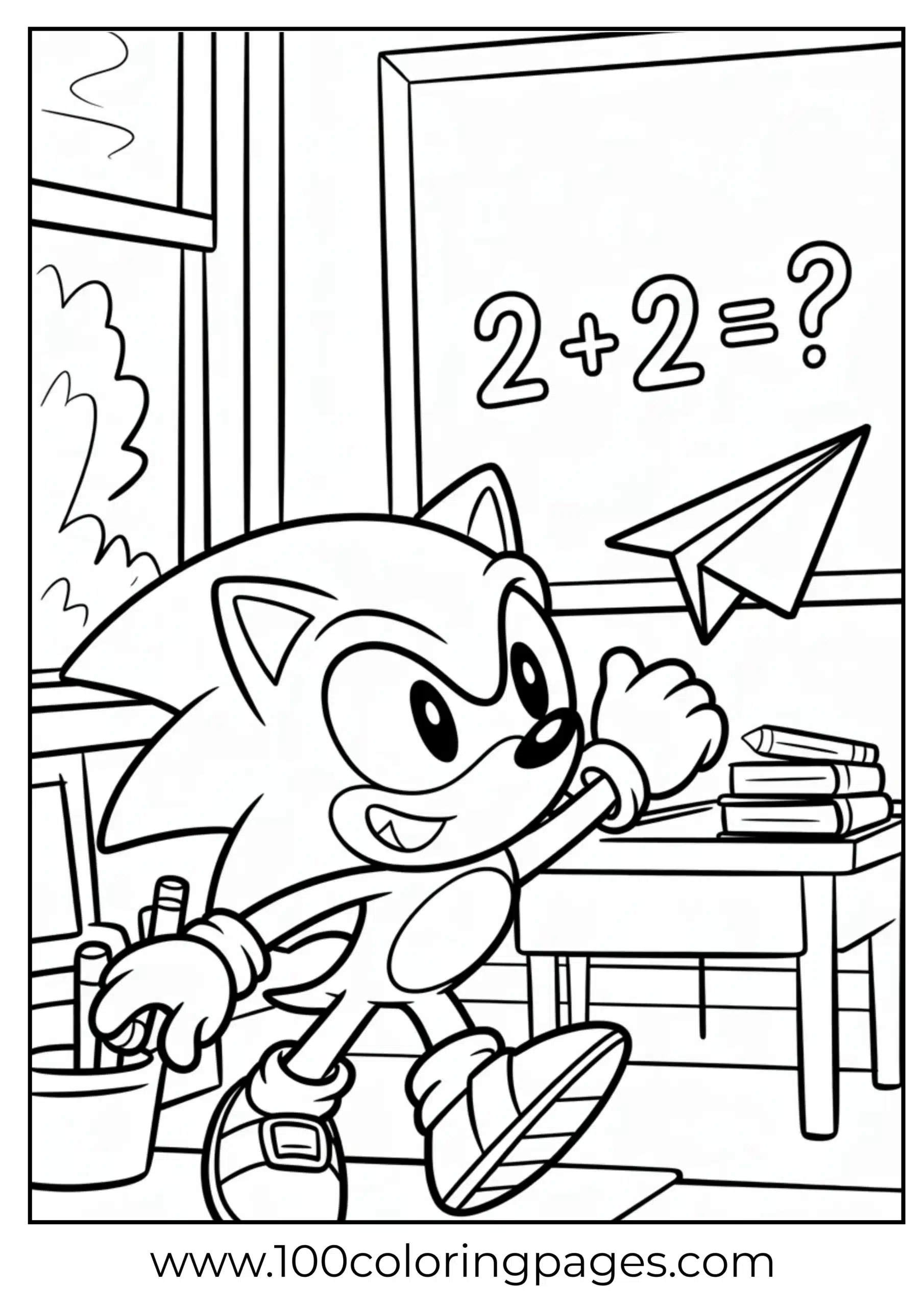 Sonic tossing paper airplane coloring page