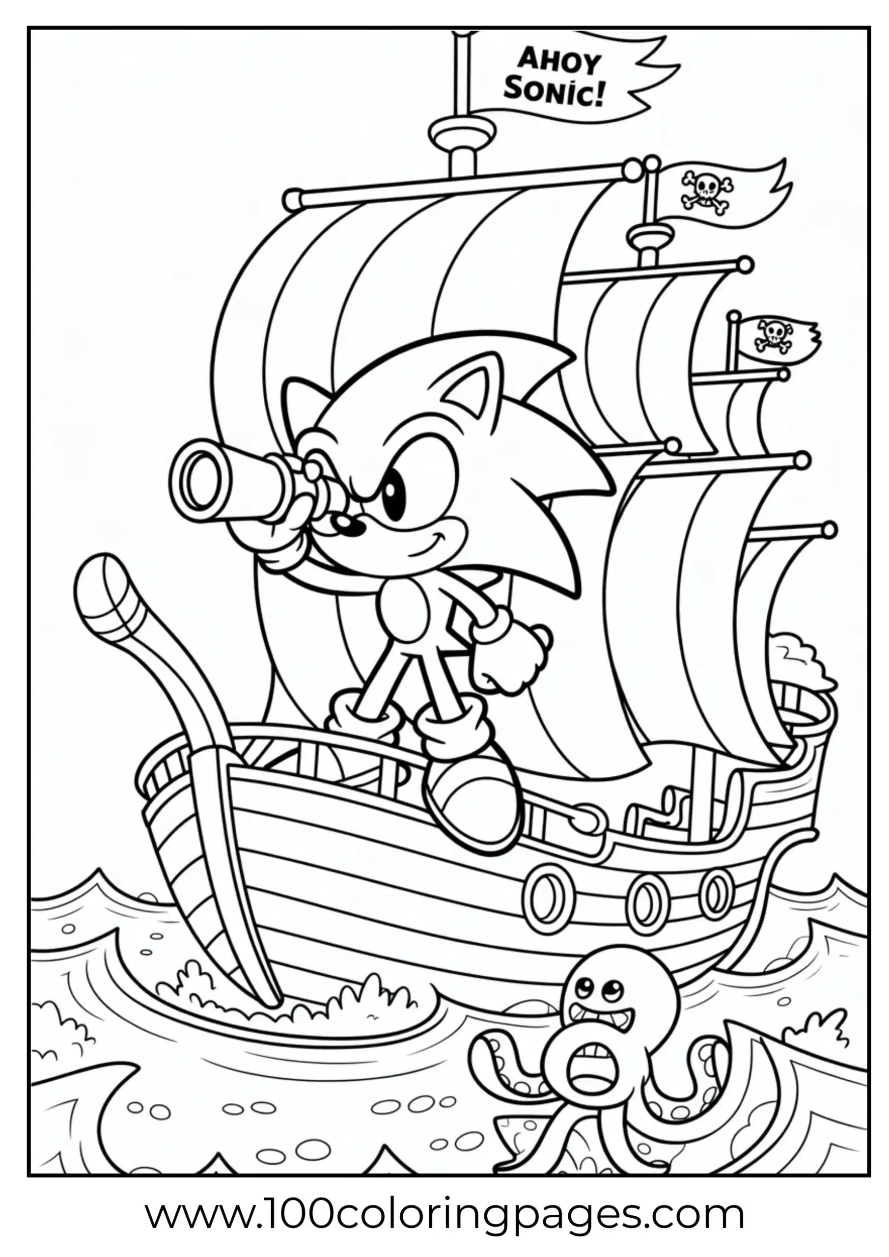 Sonic on pirate ship coloring page
