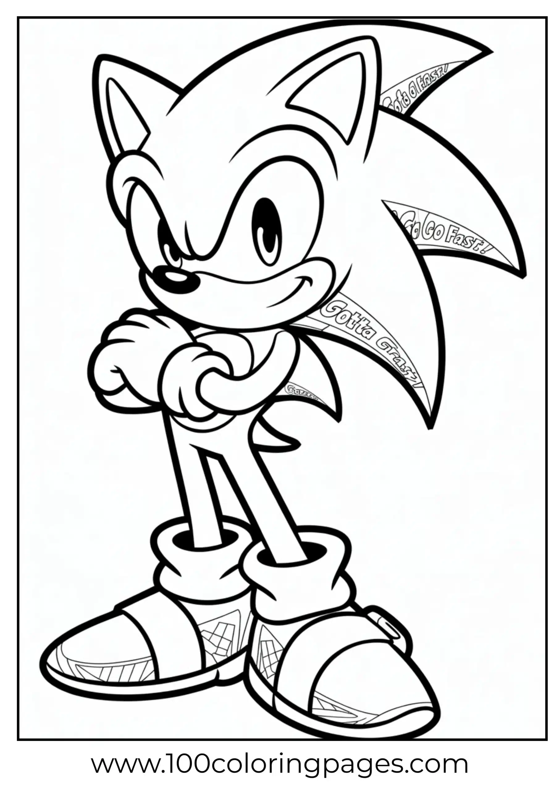 Sonic the Hedgehog standing with arms crossed as coloring page