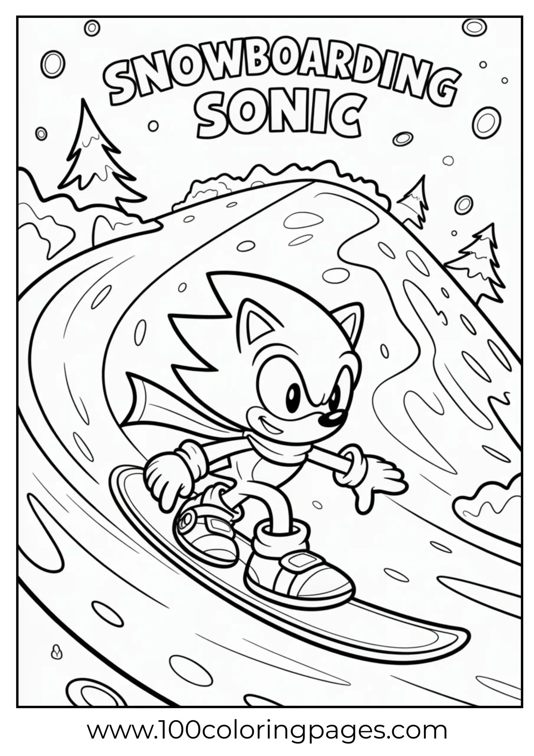Sonic snowboarding with scarf coloring page