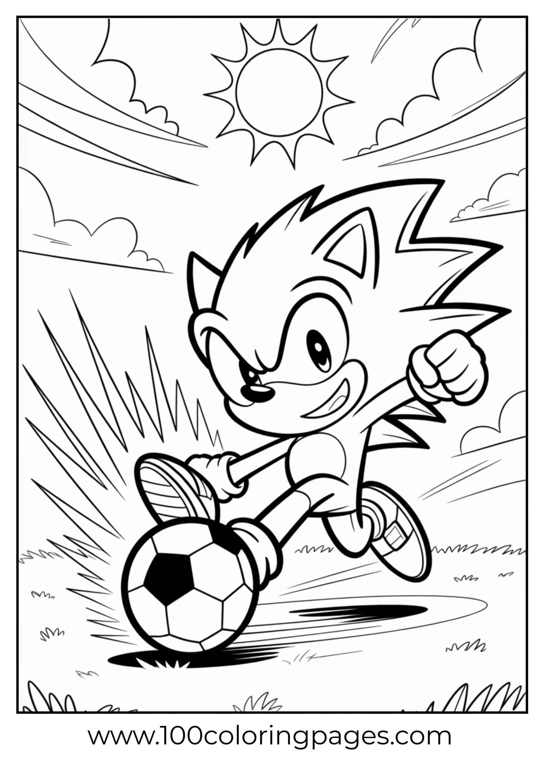 Sonic kicking soccer ball coloring page