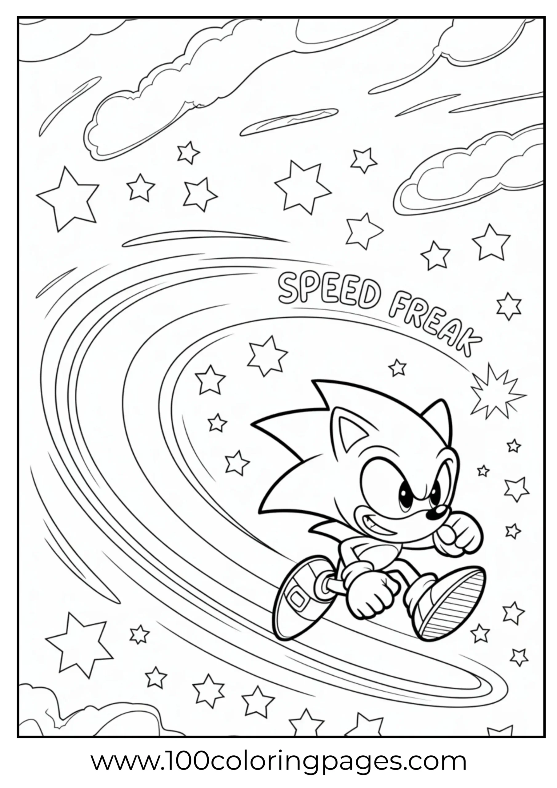 Sonic running through starry sky coloring page